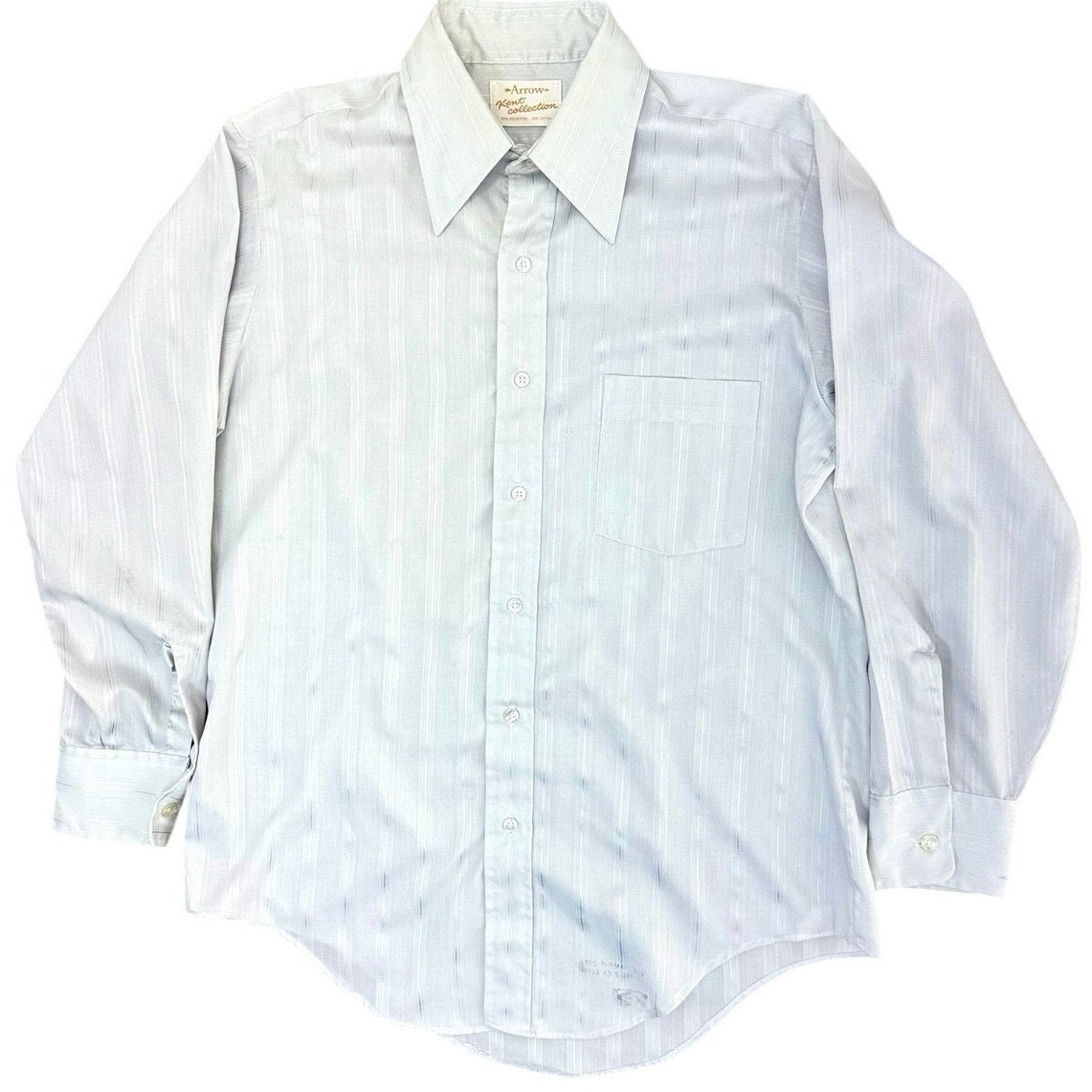 Vintage 80s Men's Medium Arrow Gray Stripe Button Front Dress Shirt 44 Chest