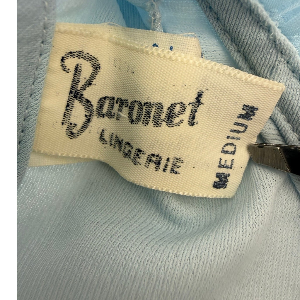 Vintage 70s Baronet Baby Blue Pleated Trim Long Sleeve Bodysuit Women Medium