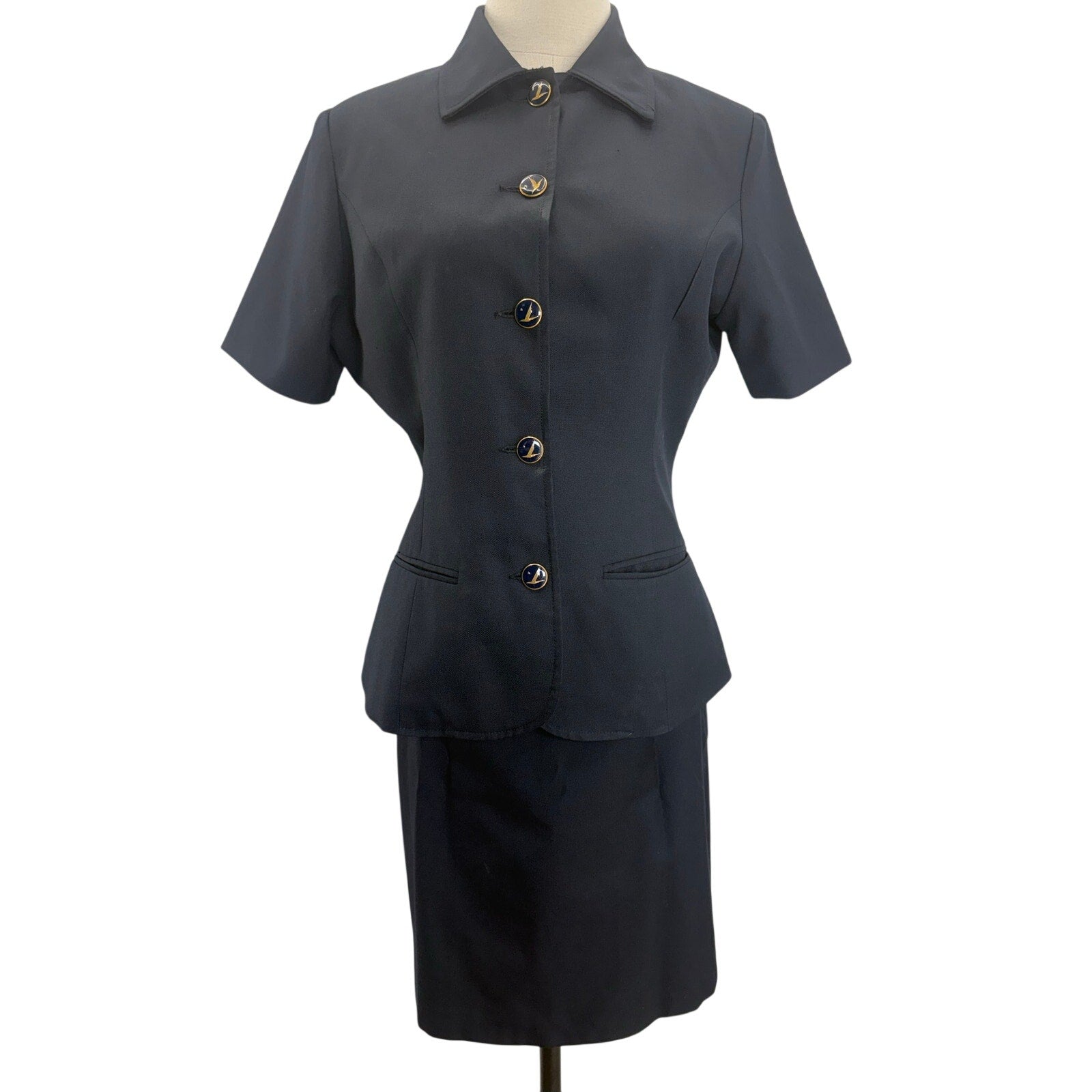 Vintage 80s Murphy and Hartelius Navy Skirt Suit Set 6R 8A Career Office USA
