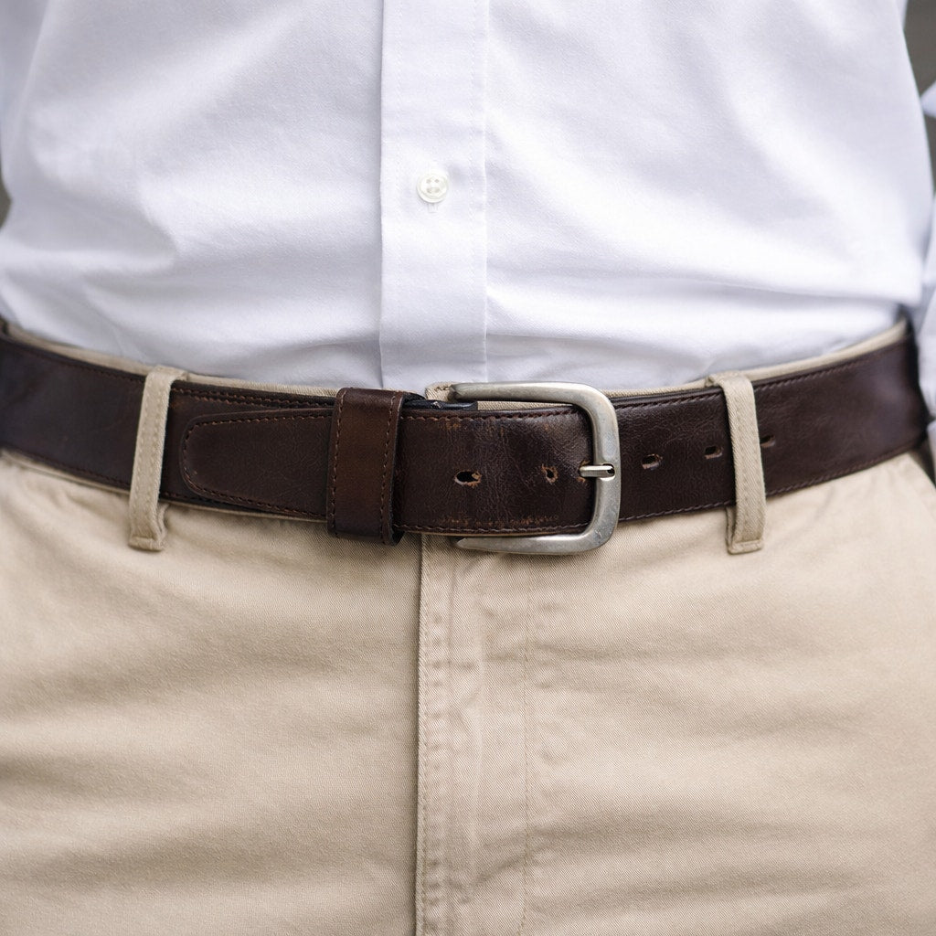 Vintage 90s Mens S/M Lejon for Nordstrom Brown Leather Belt Silver Buckle