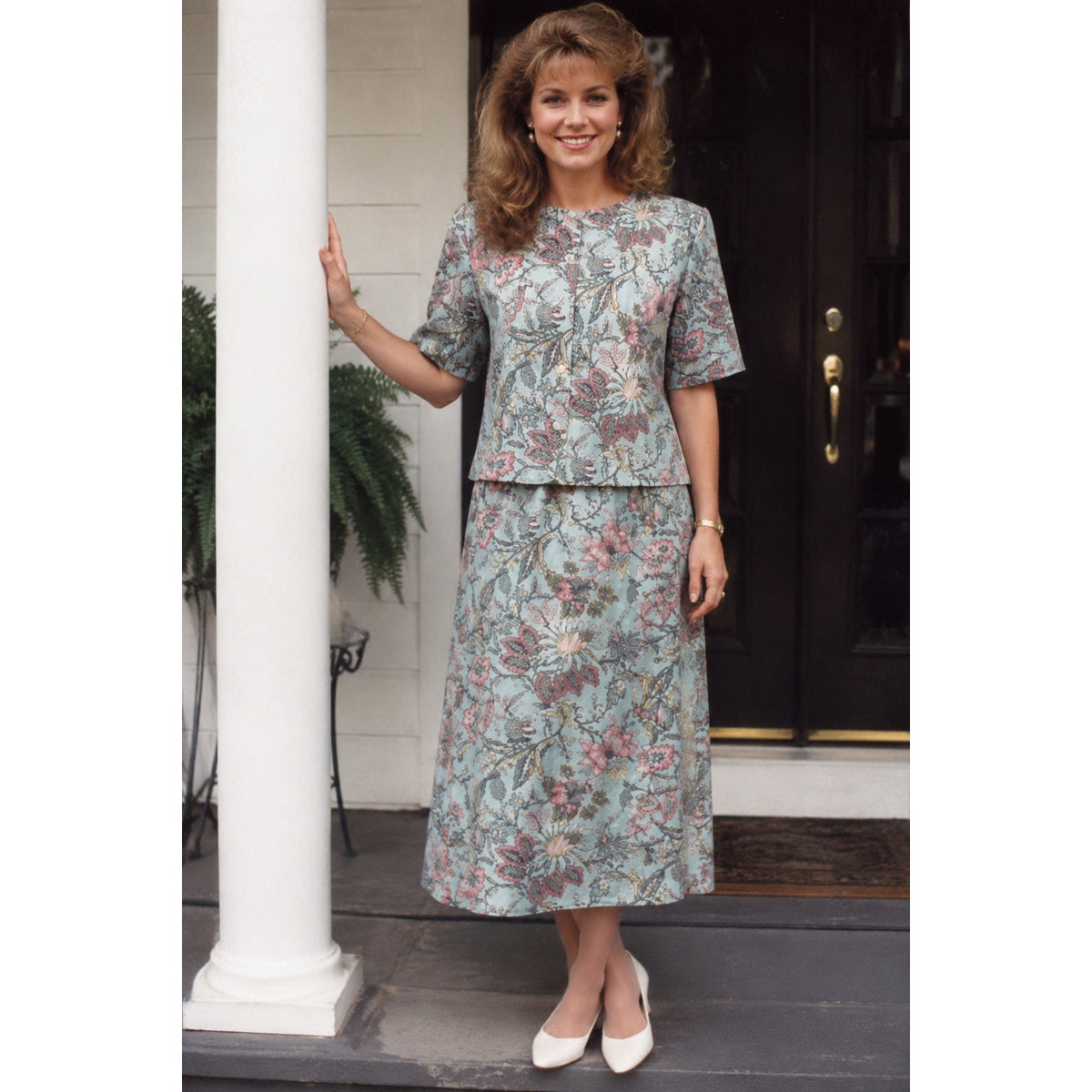 Vintage 90s Norton Women's 12 McNaughton Petites Floral Skirt Blouse Set USA