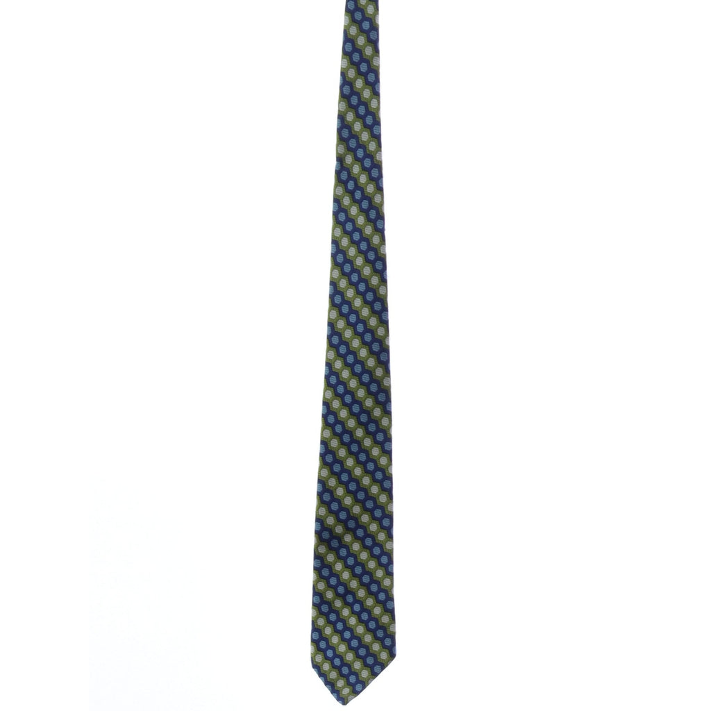 Vintage 70s Men's Tie Towncraft Geometric Necktie Avocado Blue Polyester