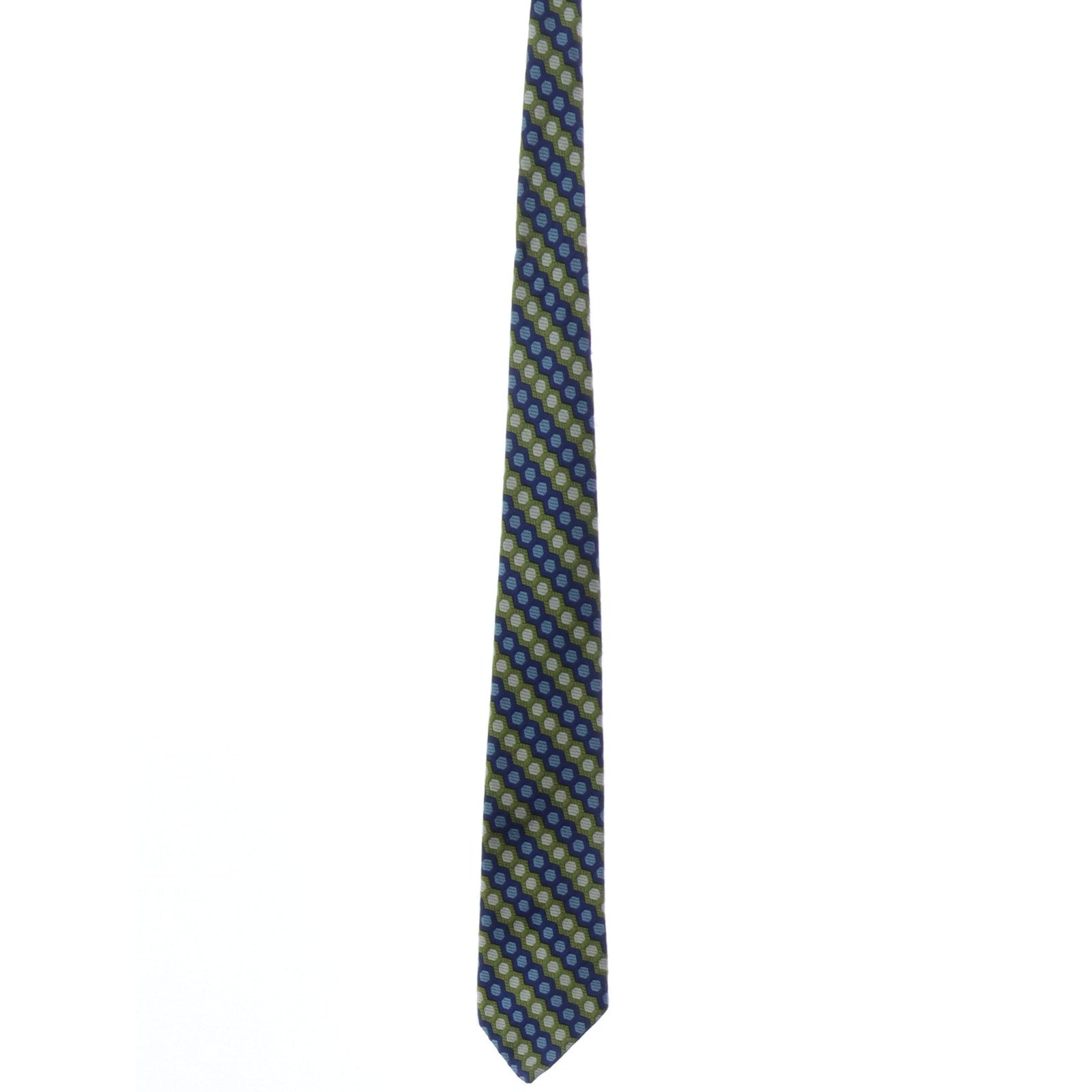 Vintage 70s Men's Tie Towncraft Geometric Necktie Avocado Blue Polyester