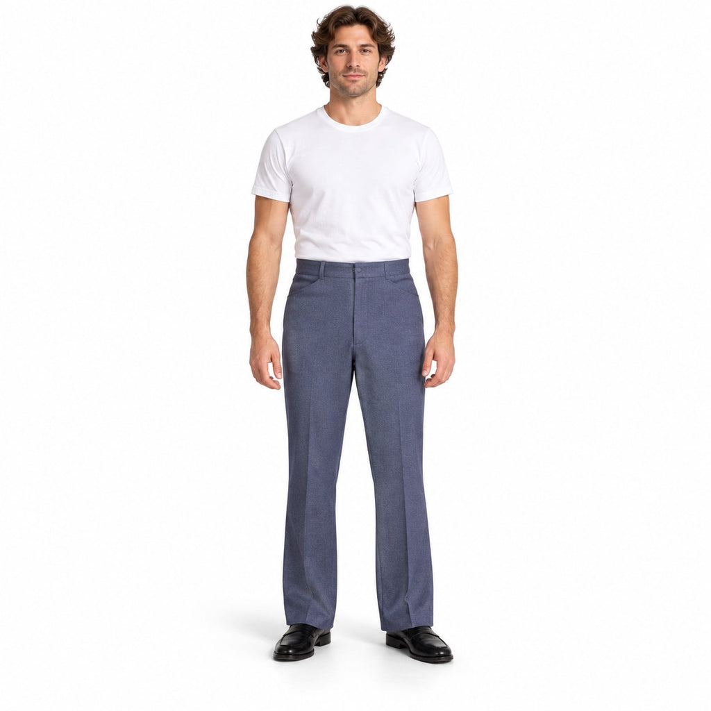 Vintage 70s Unbranded Blue Gray Polyester Leisure Pants Mens Large 36x31