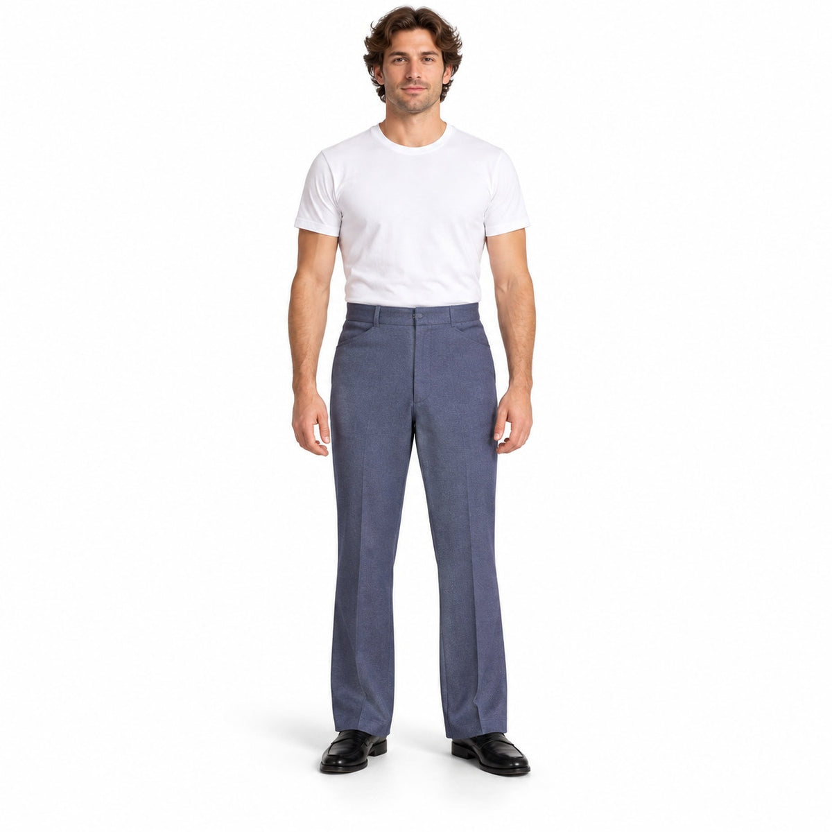 Vintage 70s Unbranded Blue Gray Polyester Leisure Pants Mens Large 36x31