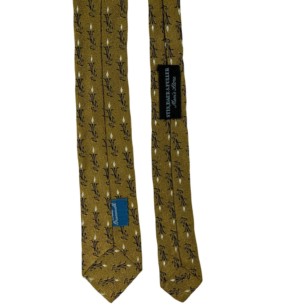 Vintage 60s Beau Brummell Gold Rayon Skinny Tie Candle Flame Motif