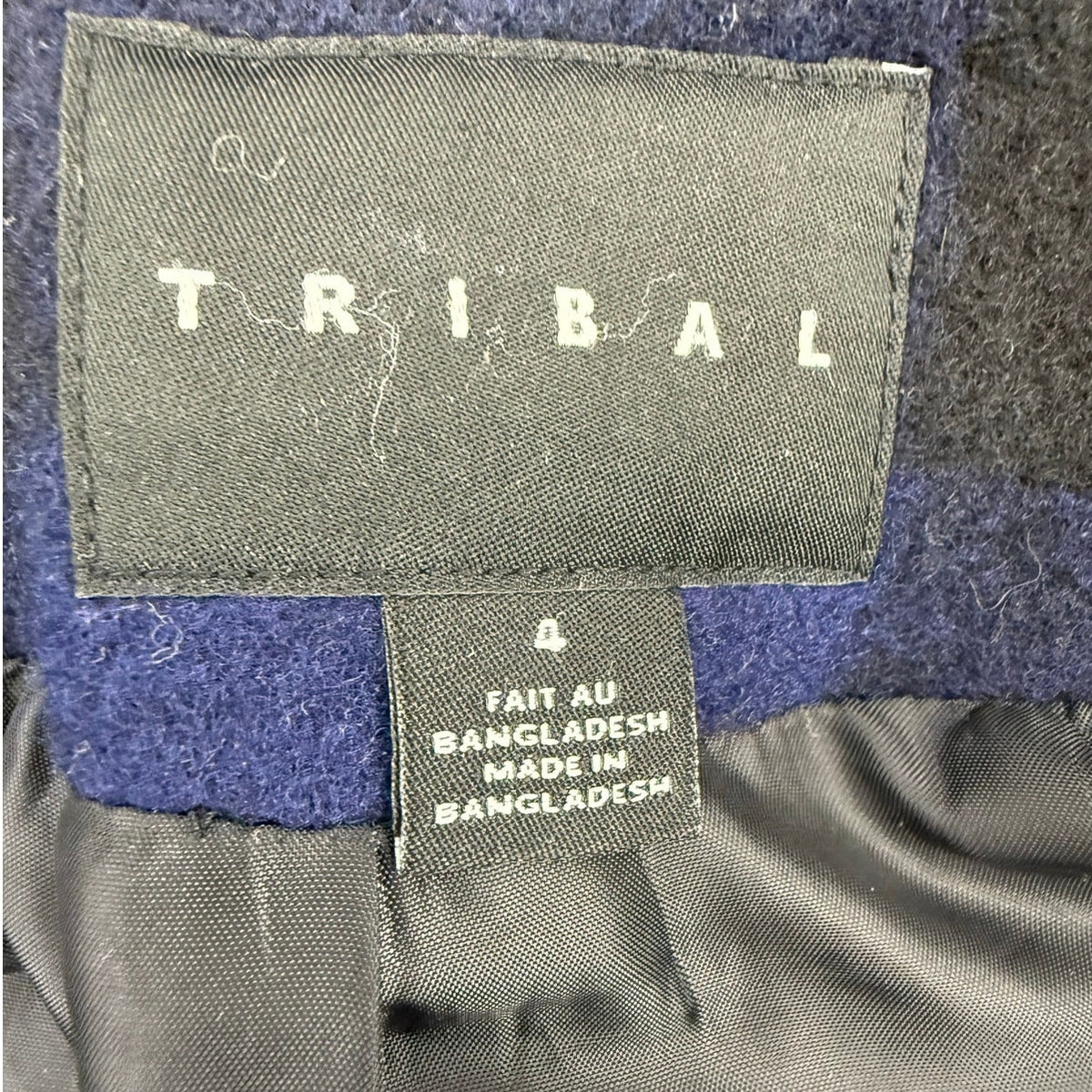 Tribal Women's 4 Blue Plaid Wool Blend Blazer Jacket Button Front Medium