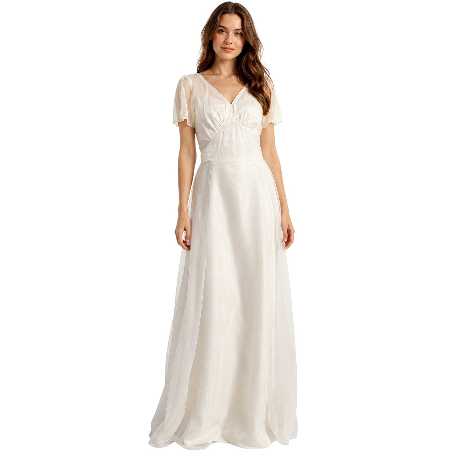 Vintage 70s White Chiffon Wedding Dress Sheer Overlay Boho Bridal Gown