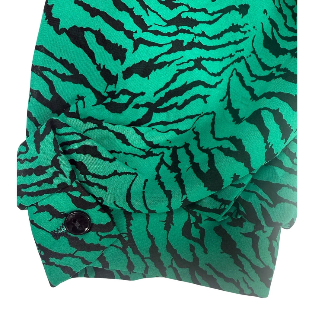 Vintage 1980s VLP Green Black Animal Print Peplum Midi Dress Size 8