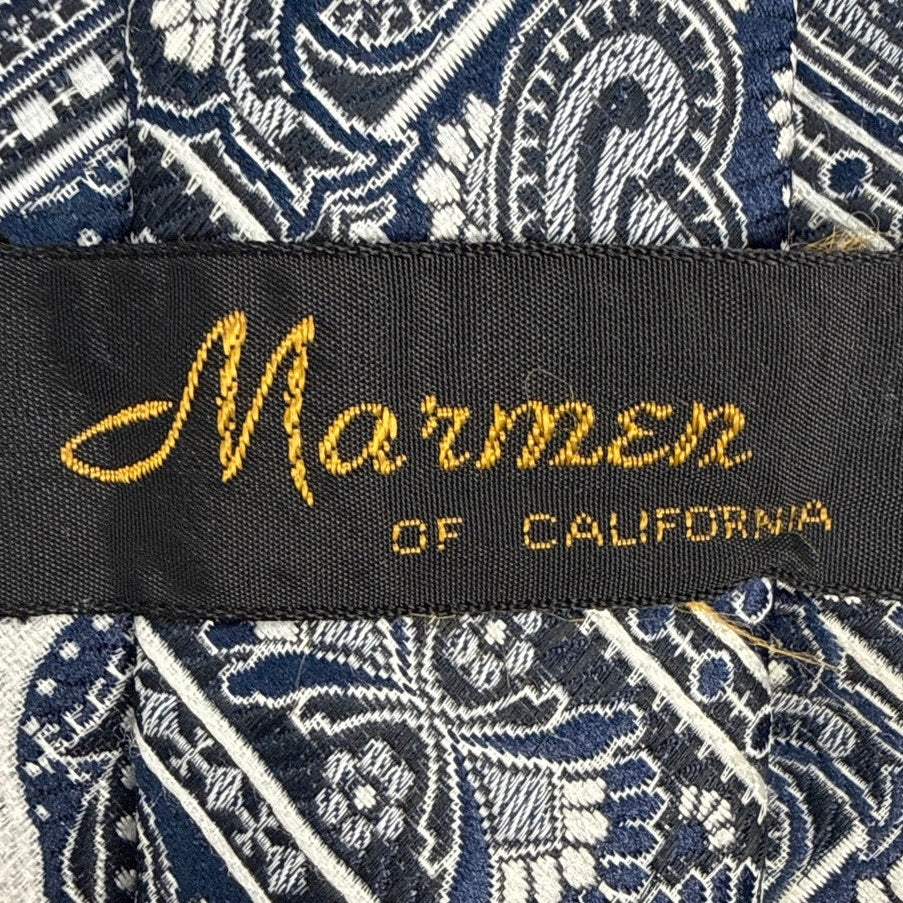 Vintage 1970s Marmer of California Navy Paisley Fleur-de-Lis Tie 54”