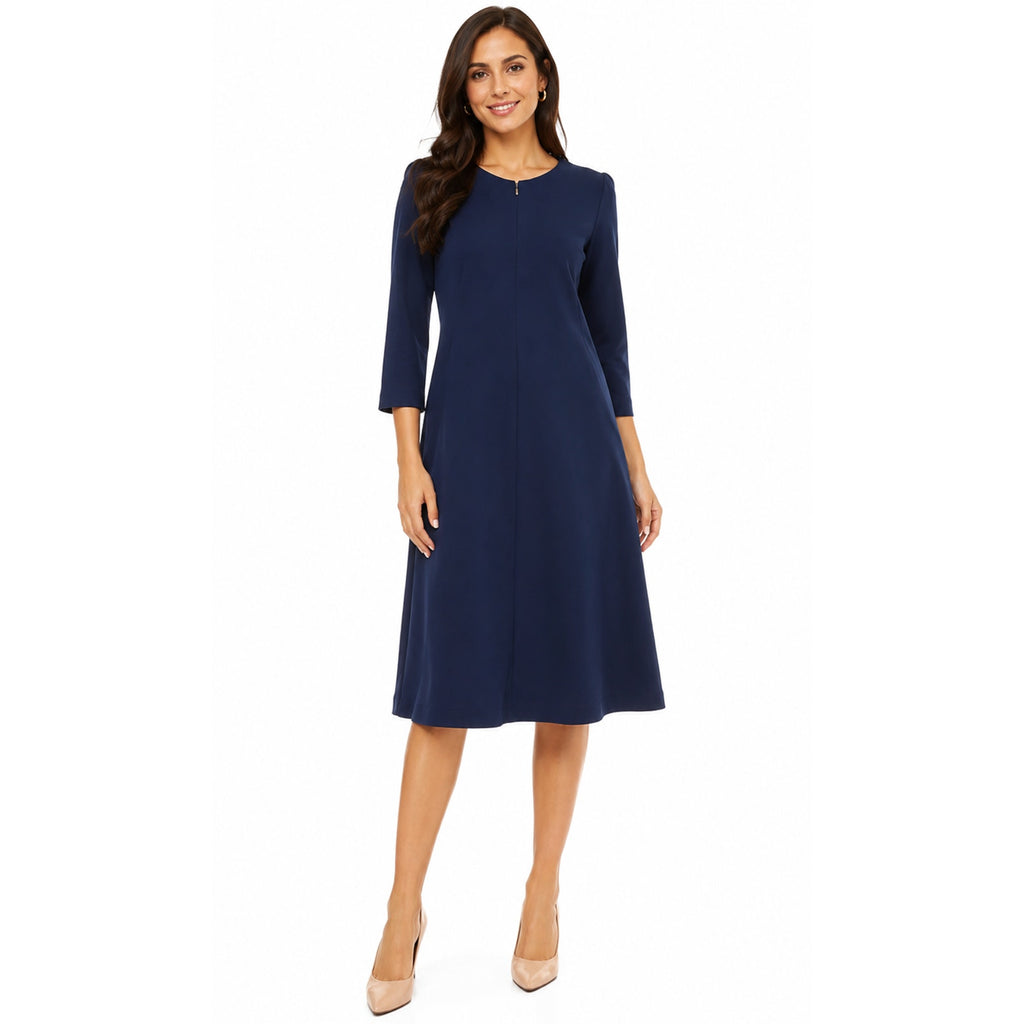 Vintage 1970s Navy Blue A-Line Knit Dress Minimalist Mod 38 Bust