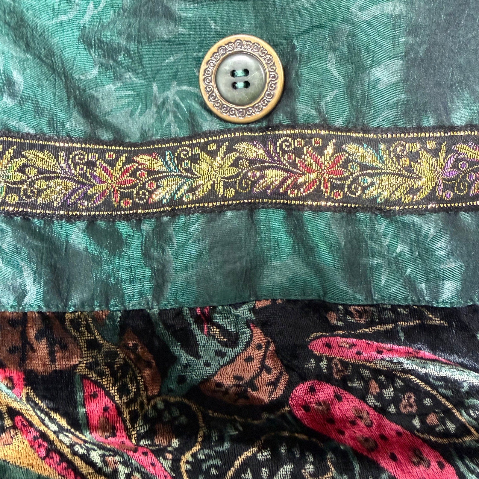 Vintage 80s Women’s XL OS International Green Rain Coat Floral Trim Midi