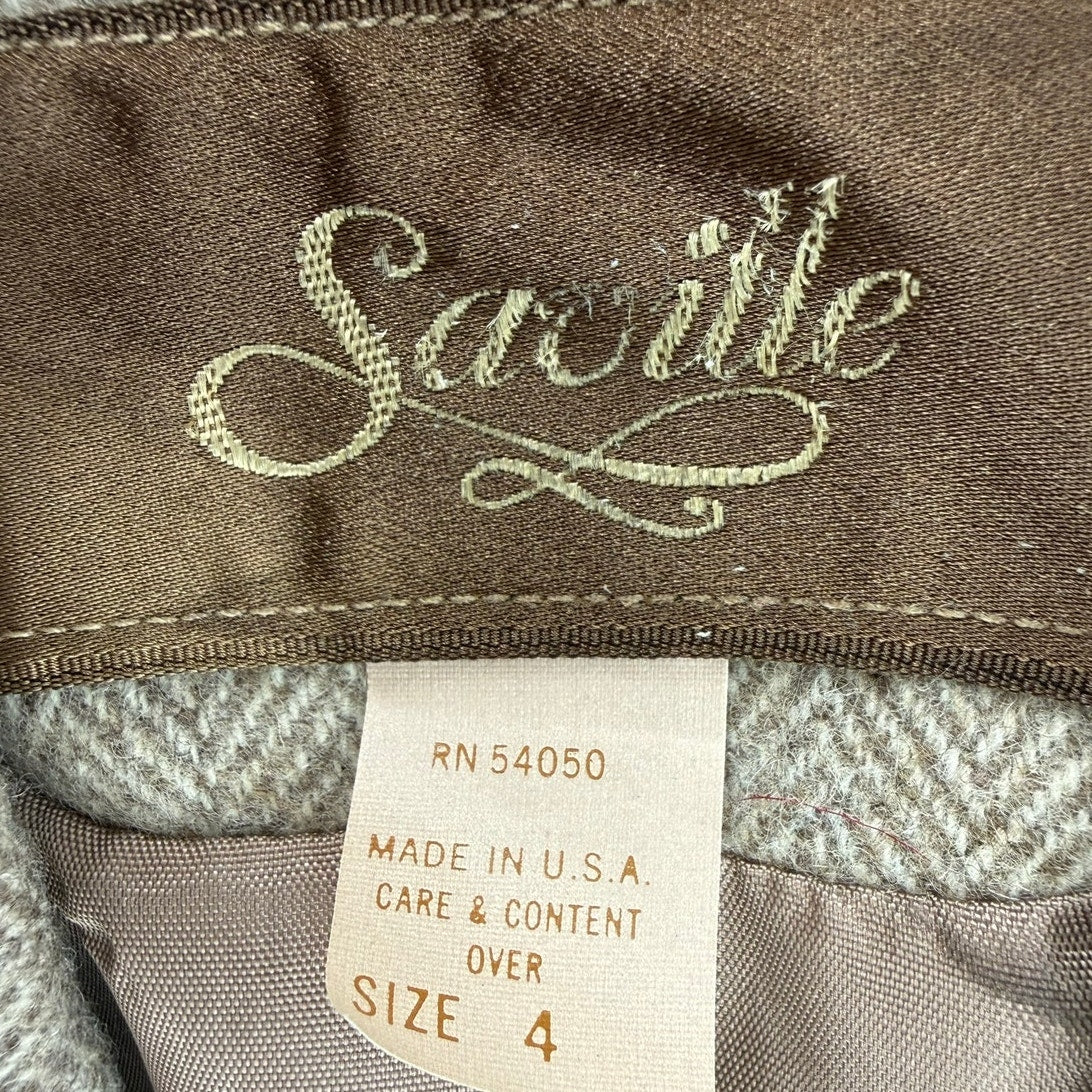 Vintage 80s Savile Wool Tweed Skirt Suit USA Women's Size 4 Beige Herringbone