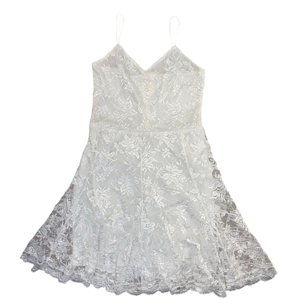 Vintage 1980s White Lace Beaded Fringe Overlay Dress Women's Small