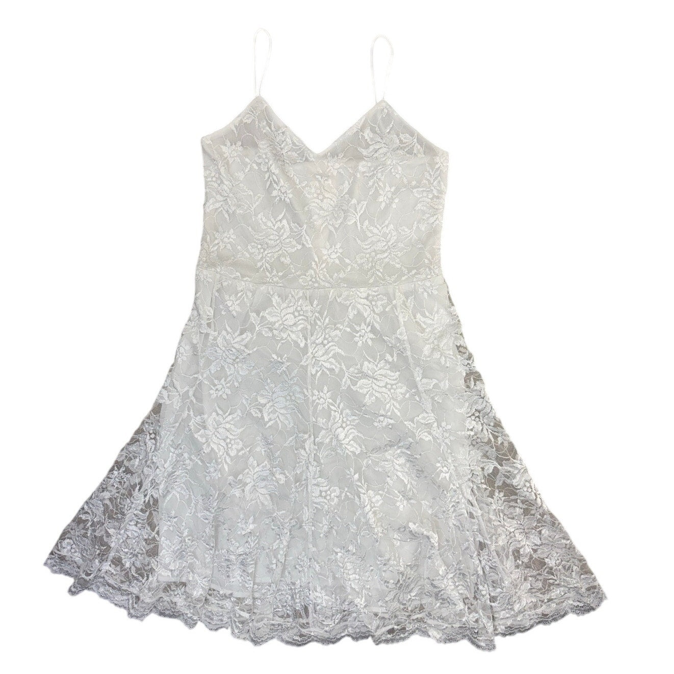 Vintage 1980s White Lace Beaded Fringe Overlay Dress Women's Small