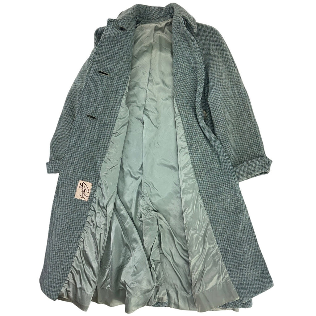 Vintage 1950s Women's Medium Aqua Green Gray Tweed Wool Coat A-Line 40 Bust