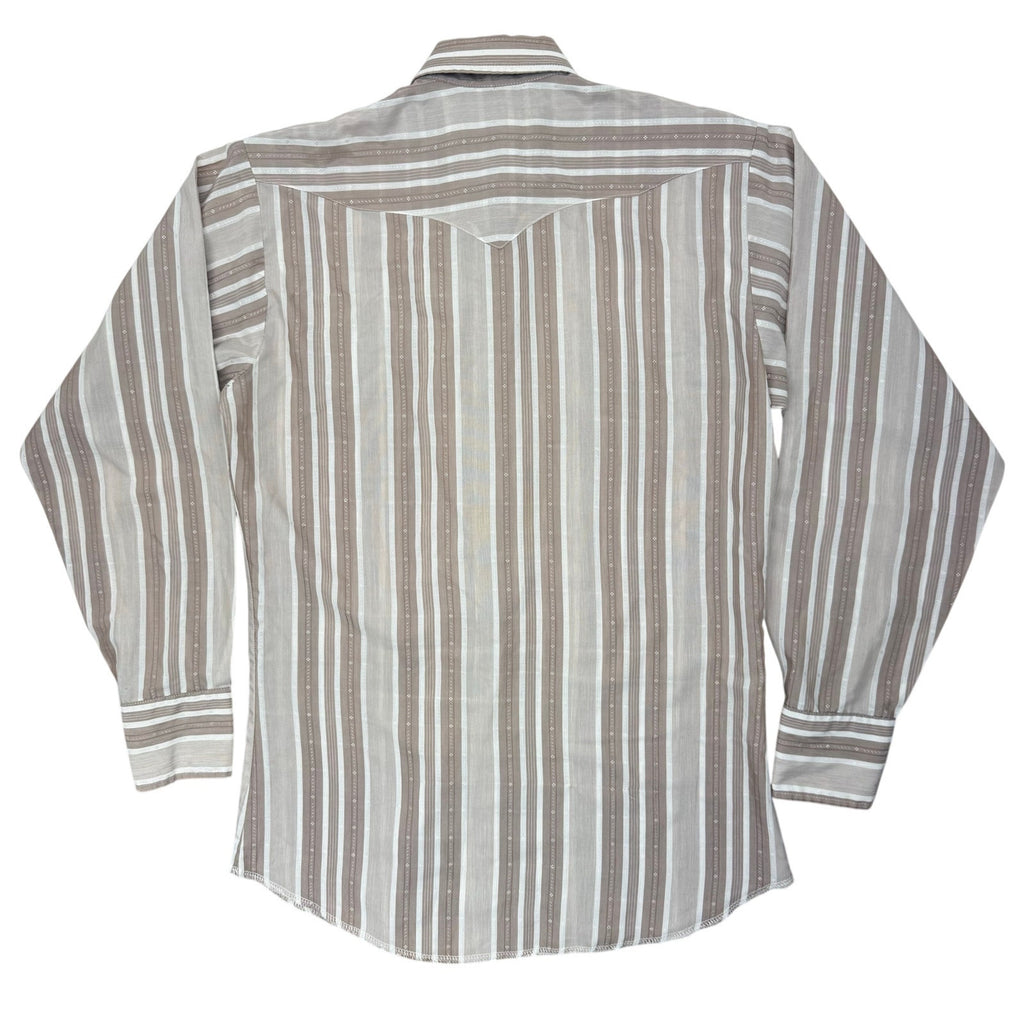 Vintage 80s Western Shirt Men's Large Panhandle Slim Taupe Stripe USA Chest 42