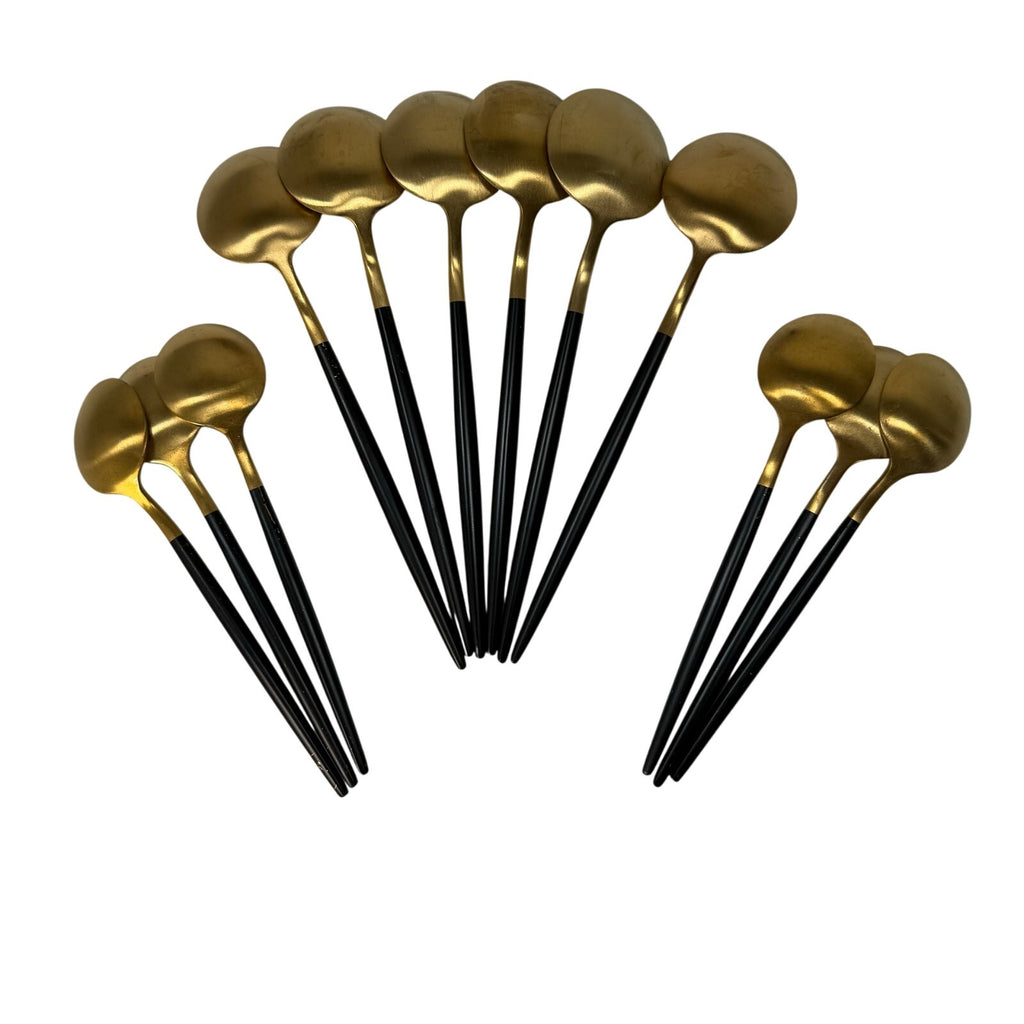 Vintage 60s Bar Spoons Cocktail Mixing Stirrers Set of 12 Gold & Black