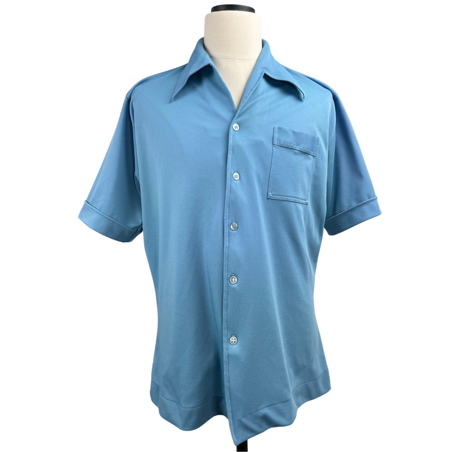 Vintage 70s Joel California Mens XL Sky Blue Dagger Collar Shirt