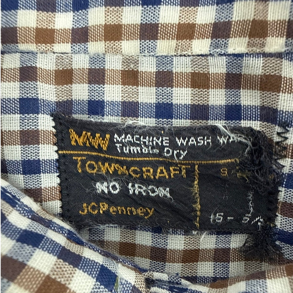 Vintage 70s Towncraft Navy Brown Check Button-Down Shirt Men’s Large