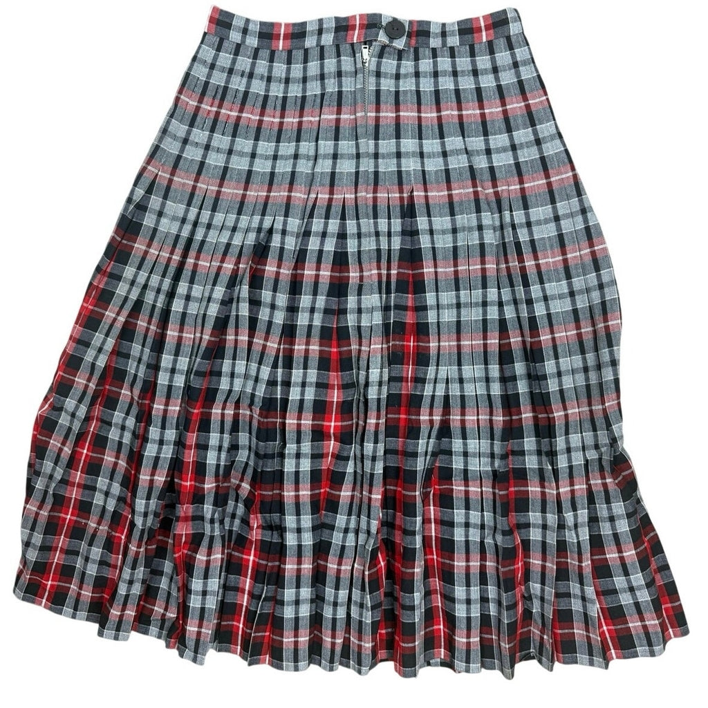 Vintage 1950s Black Gray Plaid Pleated Wool Blend Women's Skirt 24 Waist