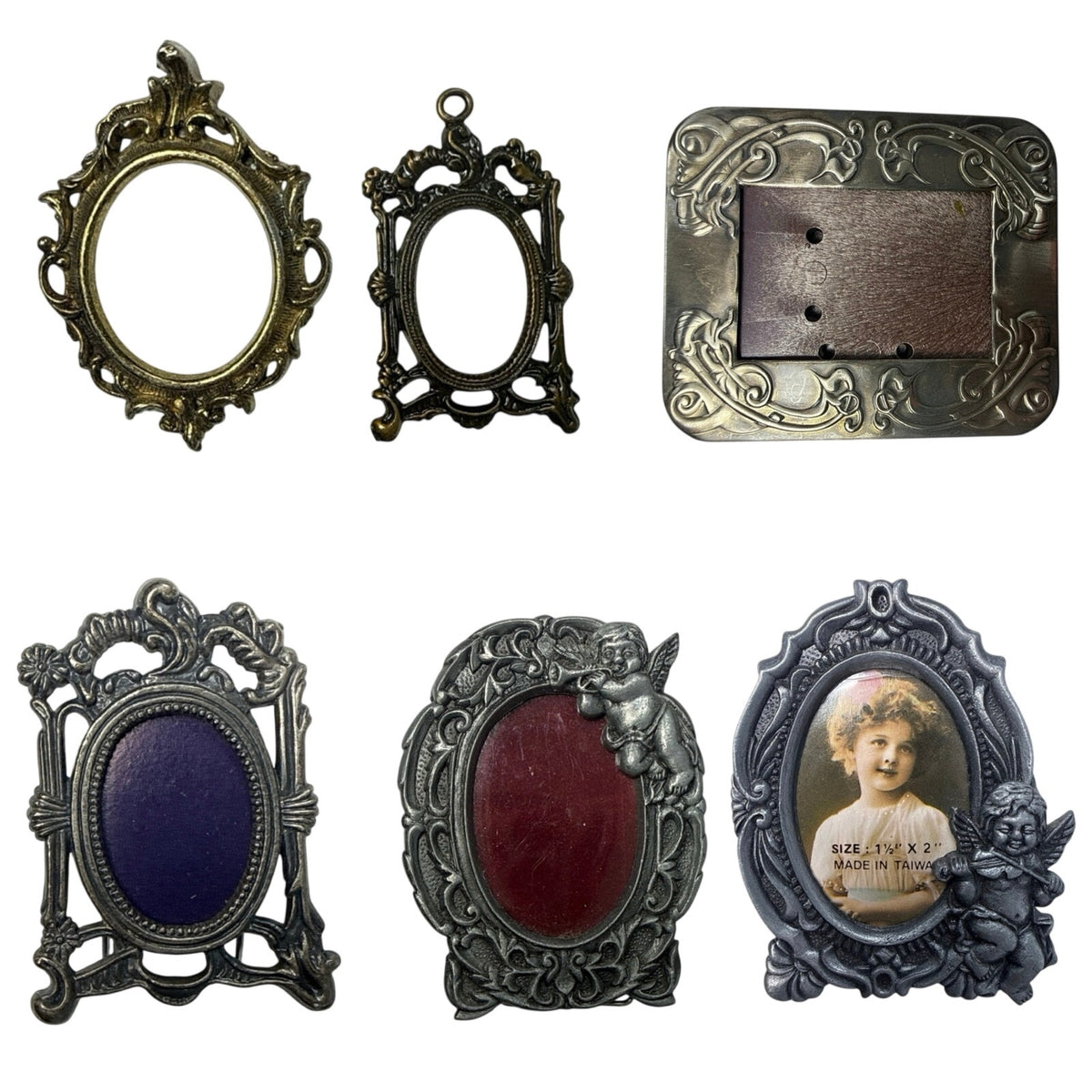 Vintage Taiwan Ornate Mini Picture Frames Set of 6, 2–3”