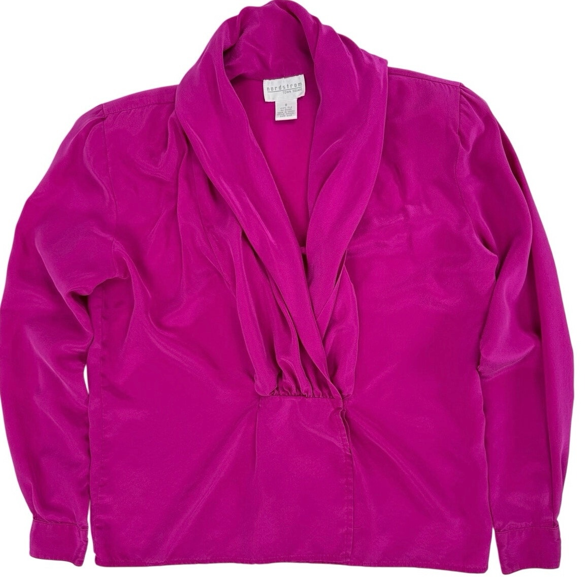 Vintage 80s Nordstrom Town Square 100 Silk Fuchsia Blouse Size 8 Shoulder Pads
