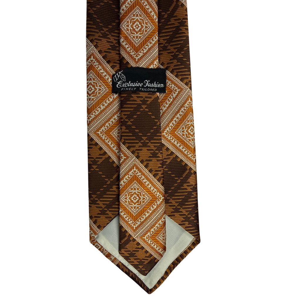 Vintage 70s Exclusive Fashion Brown Rust Geometric Wide Tie 4.5” x 54”