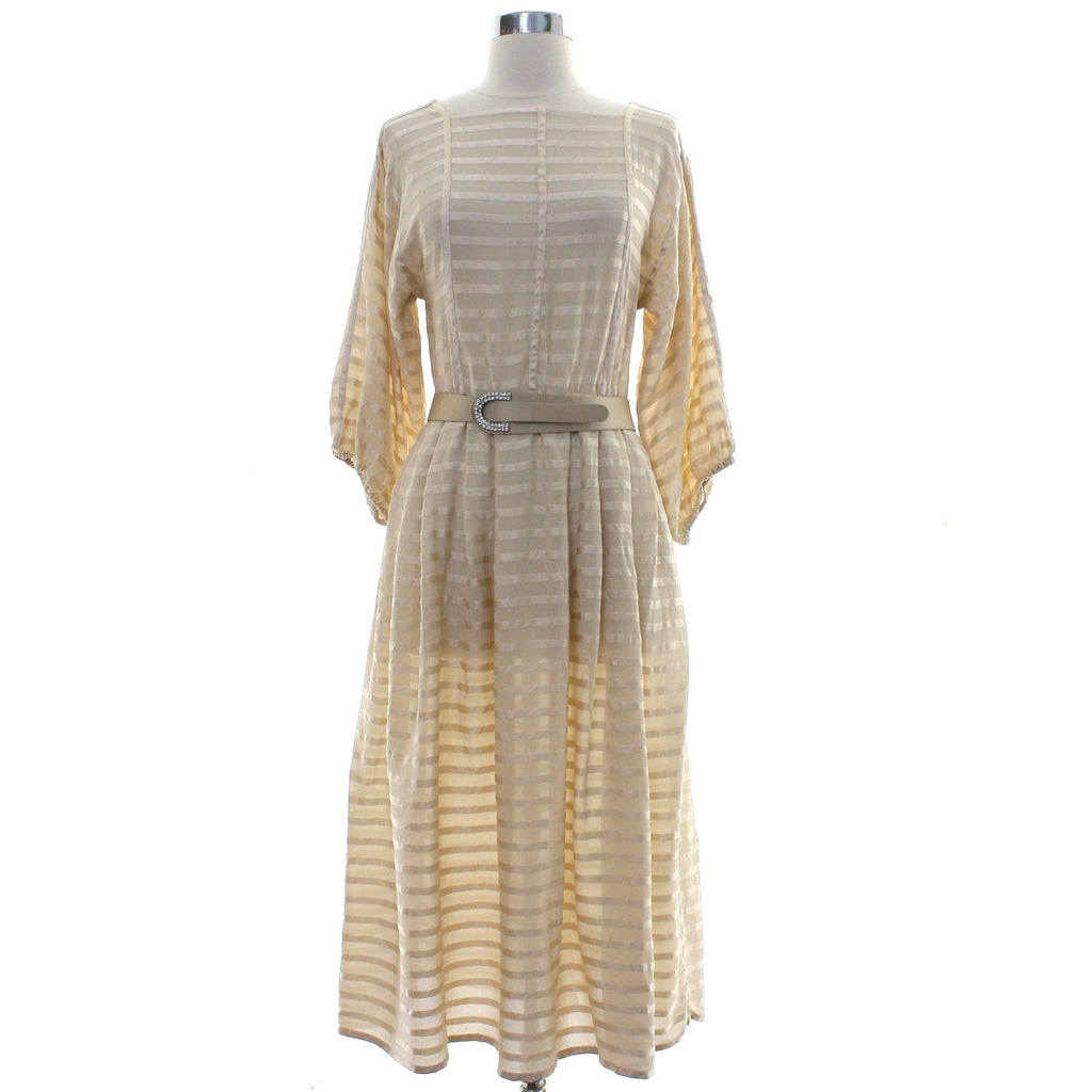 Vintage 90s Women's Small Albert Nipon by Night Ivory Silk Midi Dress Belt