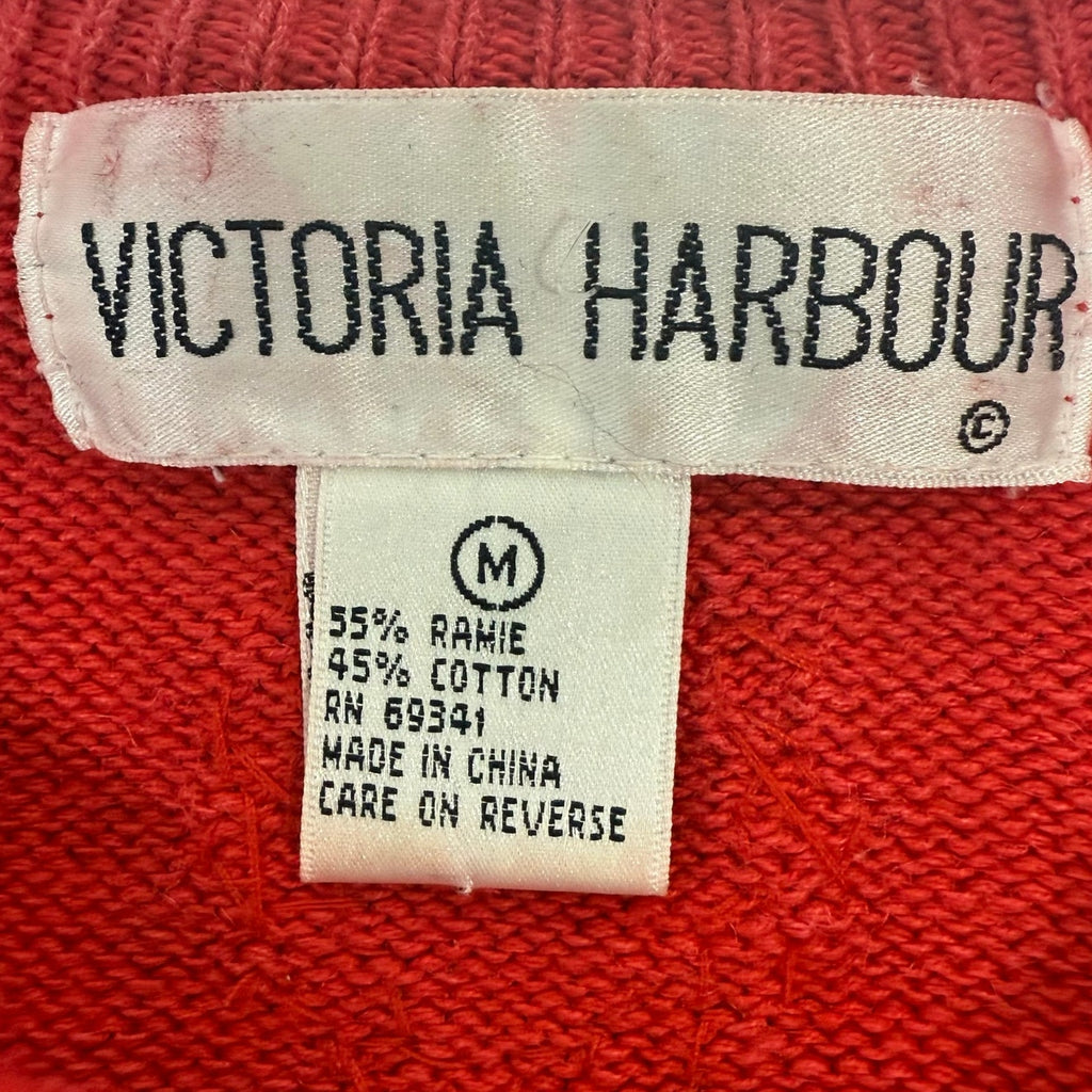 Vintage 80s Womens Medium Victoria Harbour Red Beaded Sweater Shoulder Pads