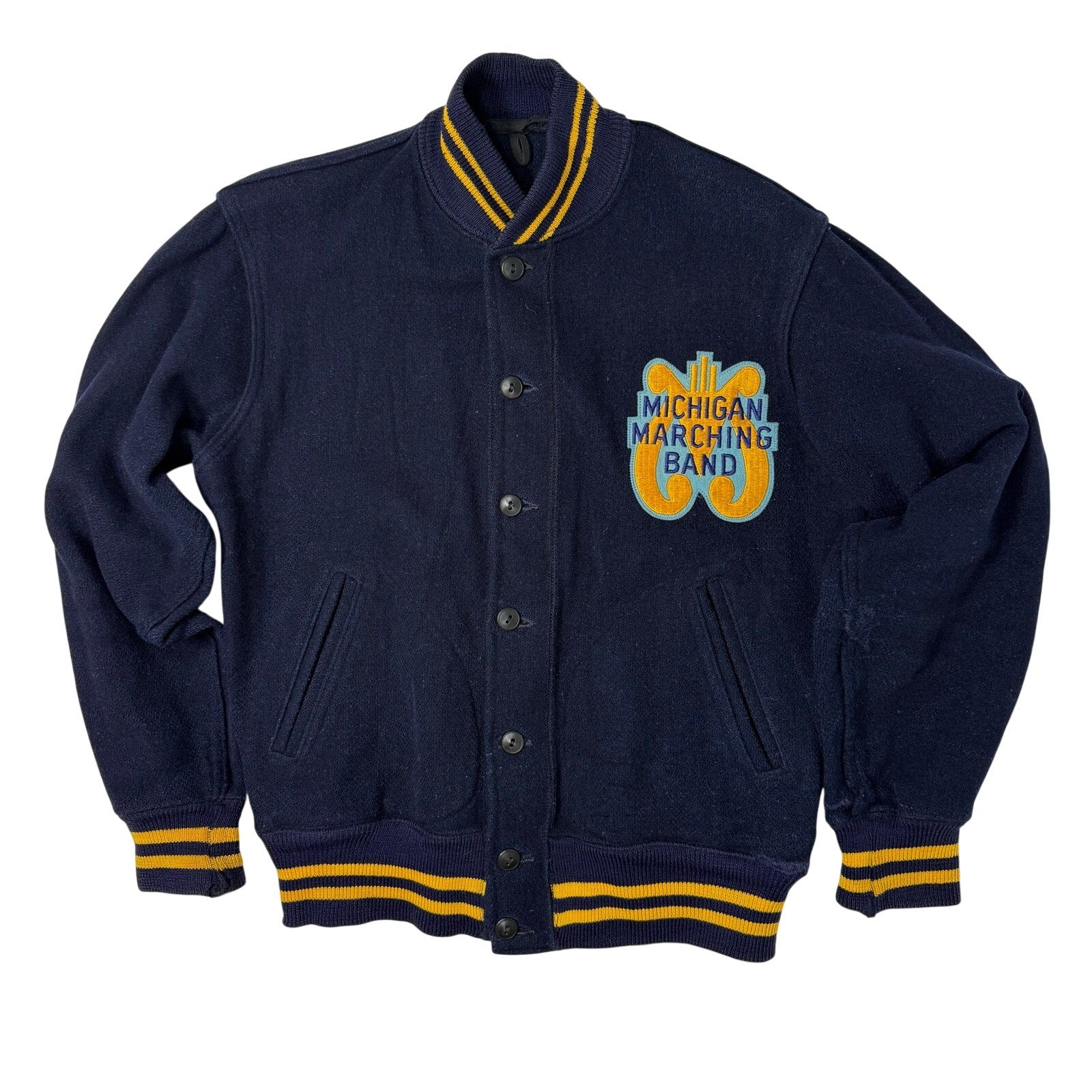 Vintage 60s Men’s M/L Michigan Marching Band Varsity Jacket Navy Wool Union