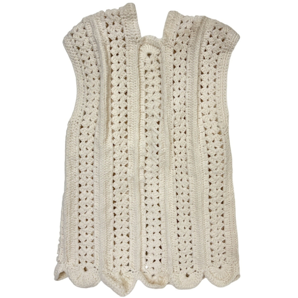 Vintage 70s Hand Crochet Cream Acrylic Boho Open Front Sweater Vest