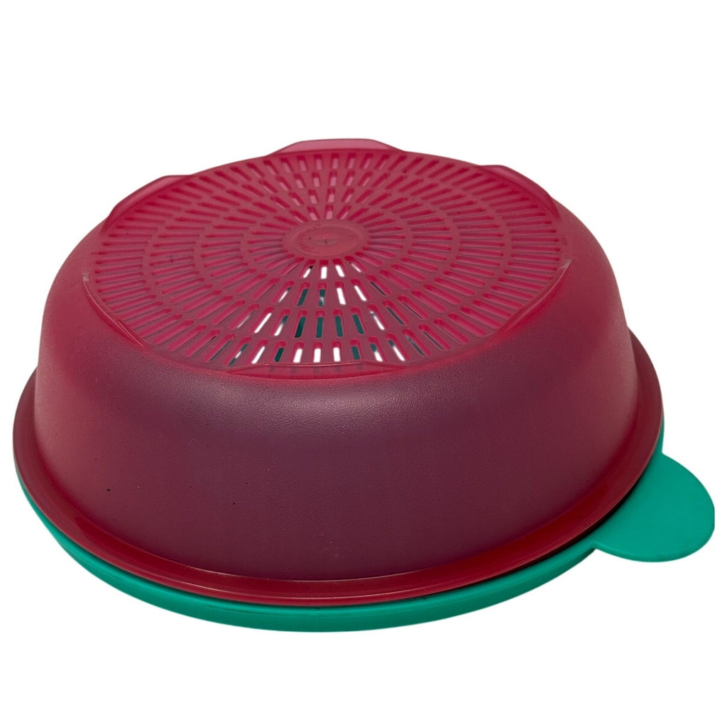 Vintage Tupperware Strainer Bowl w Lid Red Green Colander Set