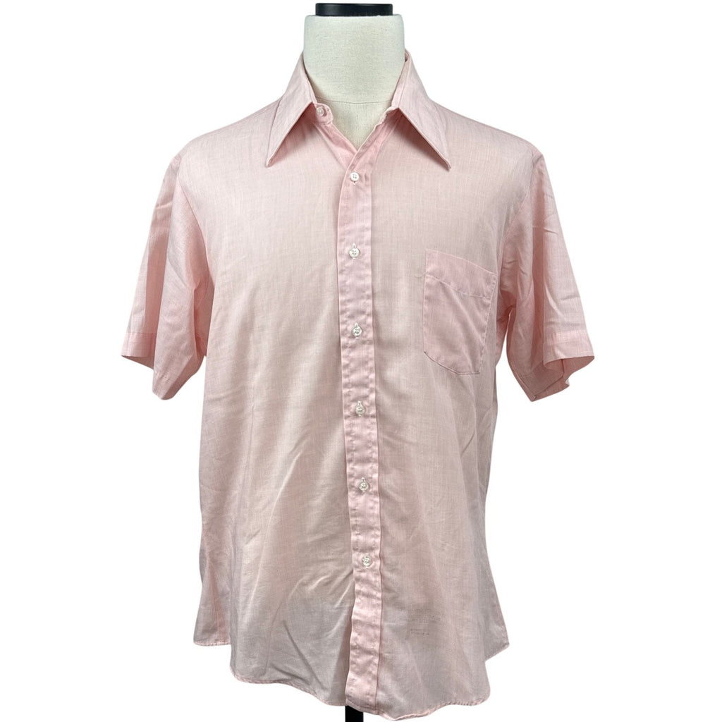 Vintage 70s Golden Comfort Pink Short Sleeve Point Collar Shirt Mens 42