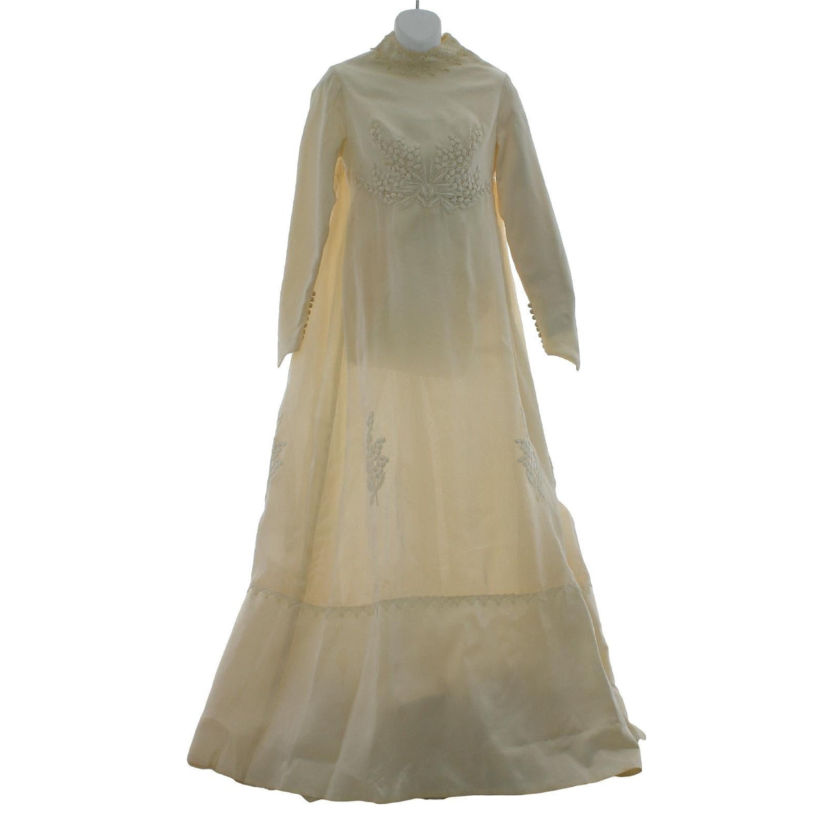 Vintage 1960s William Cahill Ivory Satin Wedding Dress Train Women's XS