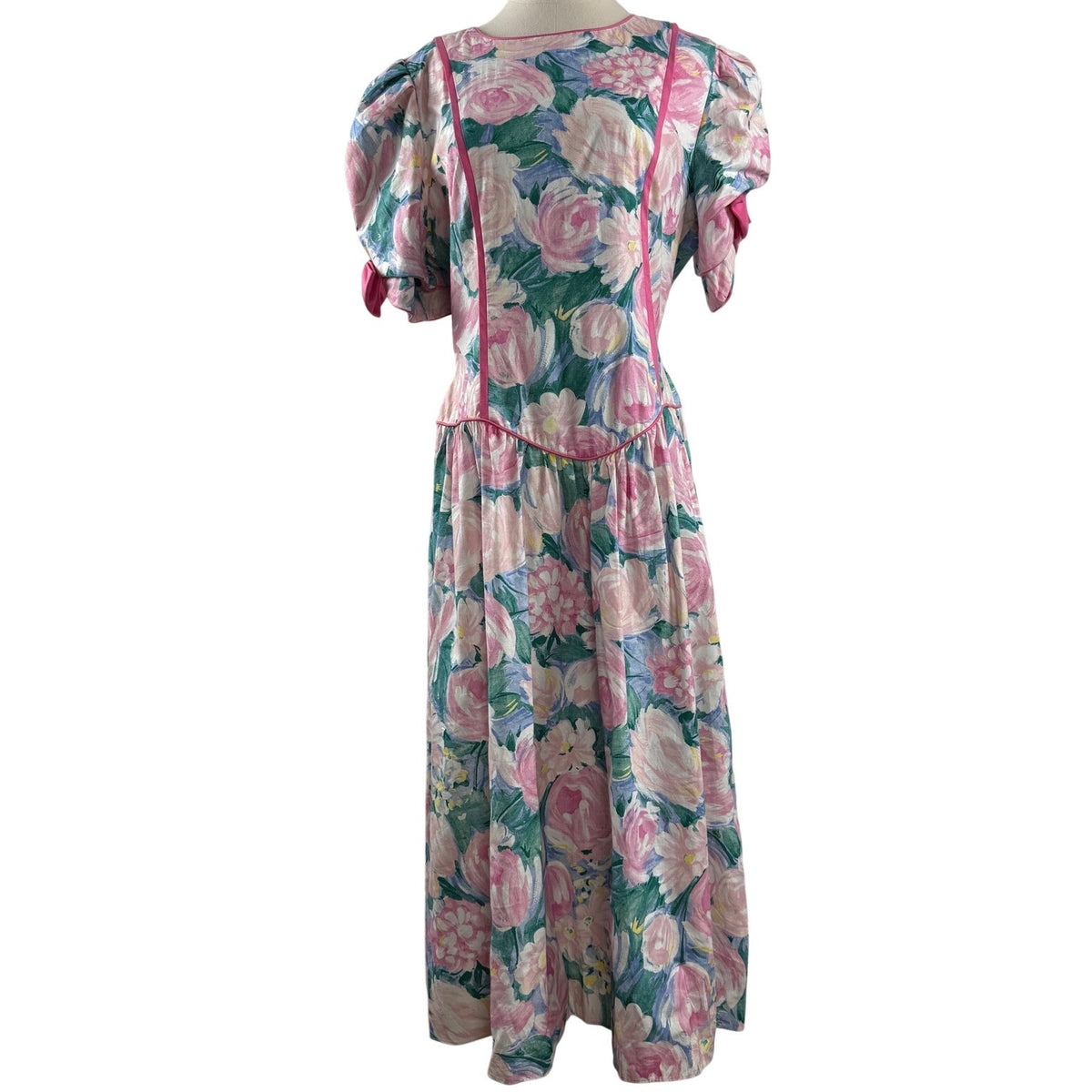 Vintage 1980s Lisa II Floral Cotton Midi Dress Size 14 Union Made USA
