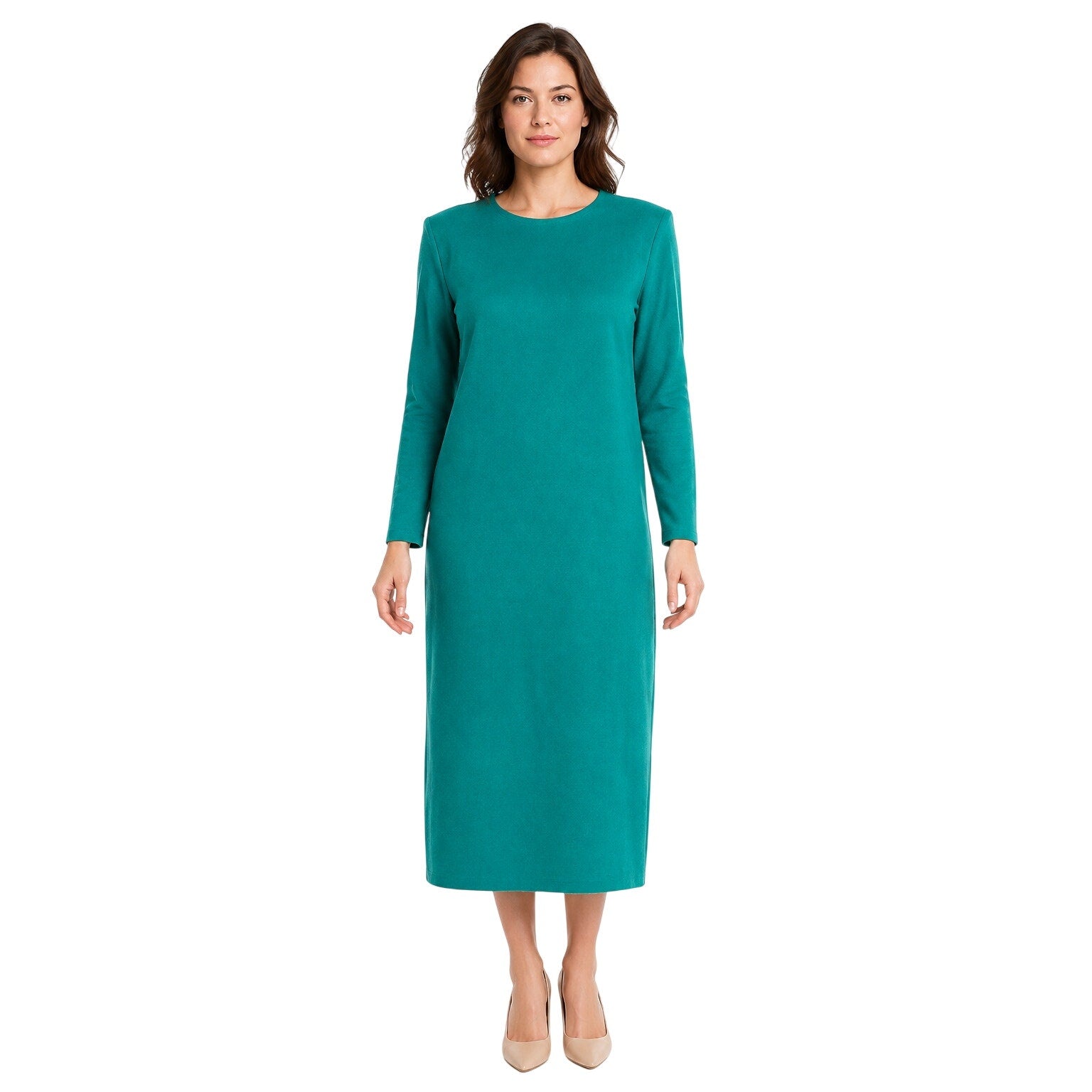 Vintage 1980s Aqua Green Long Sleeve Midi Shift Dress Women's Medium