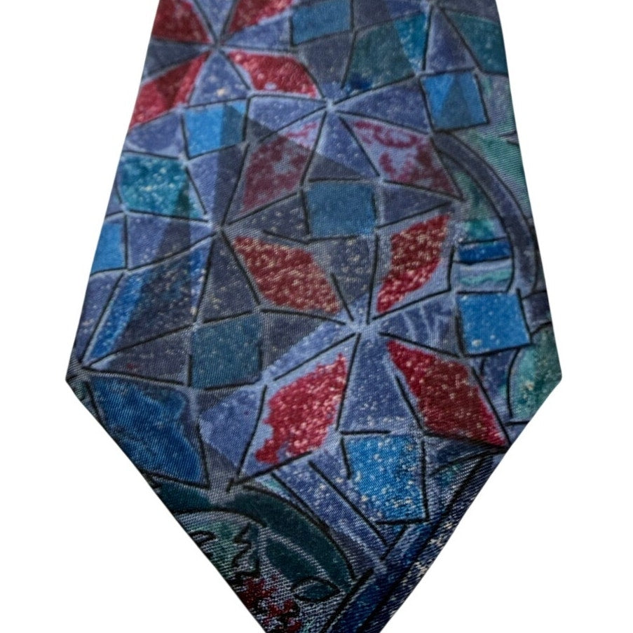 Vintage Executive Collection USA Abstract Wide Necktie Blue Purple 58" Polyester