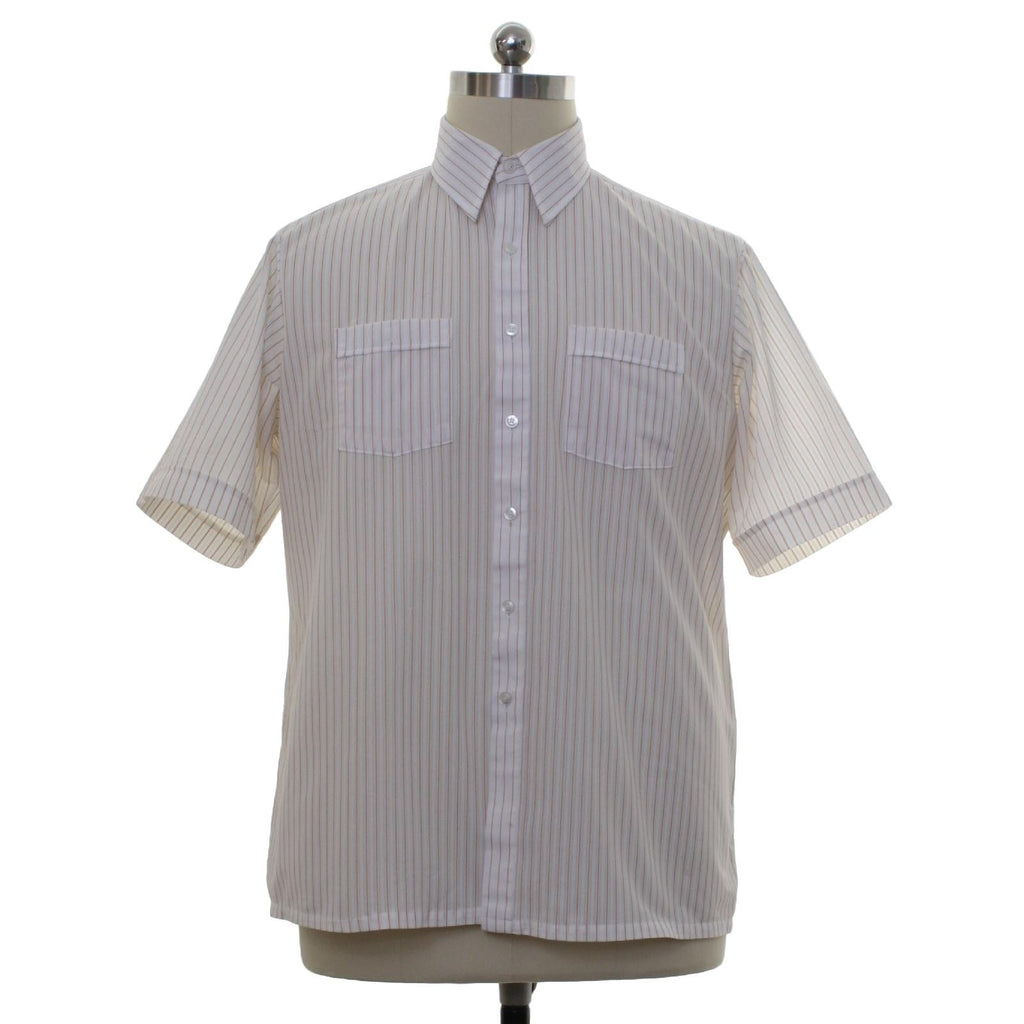 Vintage 80s White Gold Pinstripe Button Down Short Sleeve Shirt Men's XL