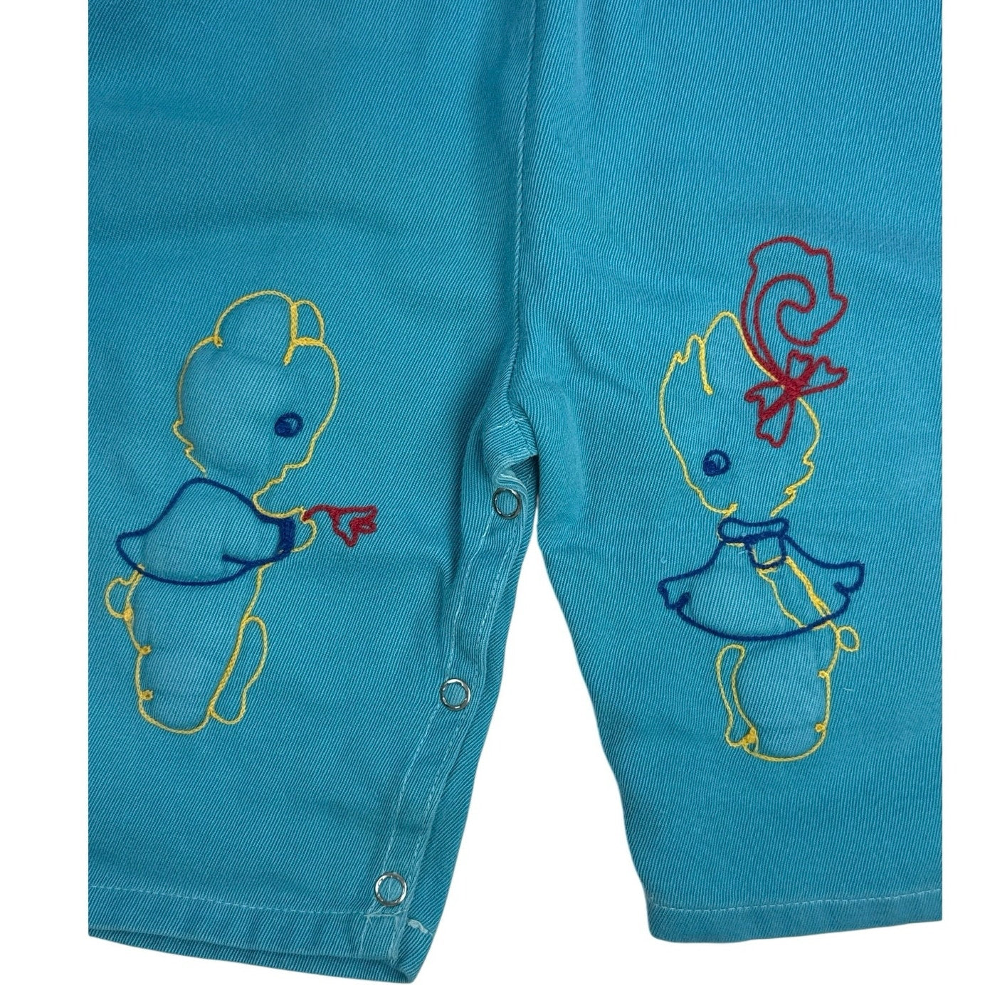 Vintage 1950s Baby Aqua Embroidered Bear Overalls 1-3 Months