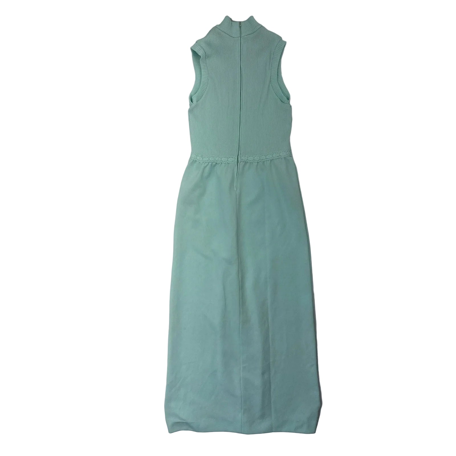 Vintage 70s Women's Small Maxi Dress Alison Ayers Mint Sleeveless Rib Knit Lace