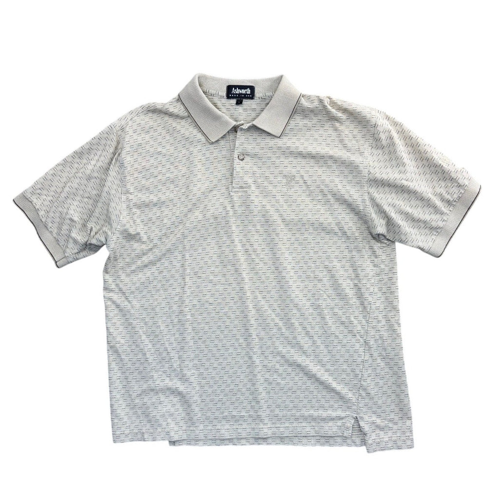 Ashworth Golf Polo Shirt Men's Large Beige Textured USA Made 100% Cotton