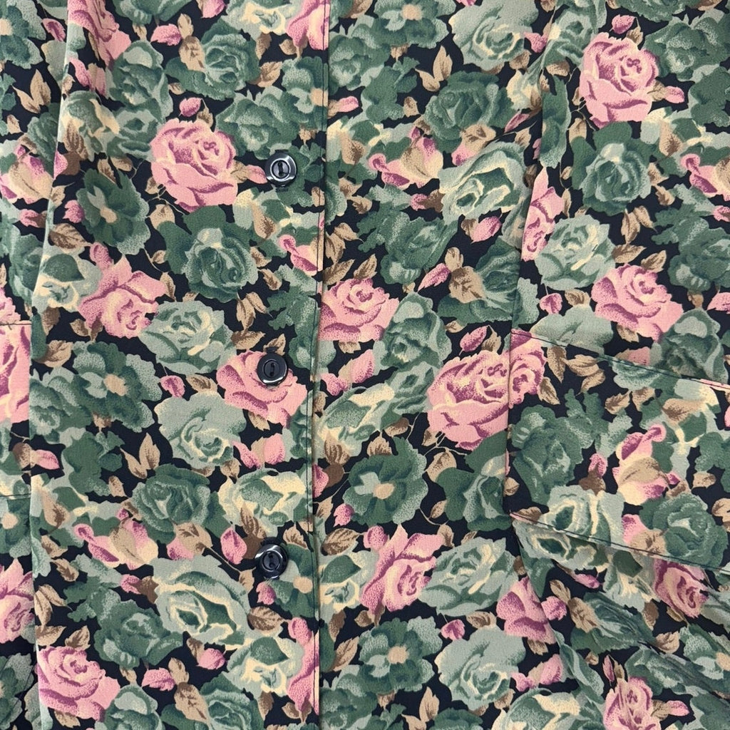 Vintage 80s Mindy Malone Floral Rayon Midi Dress Lace Collar Women's 4