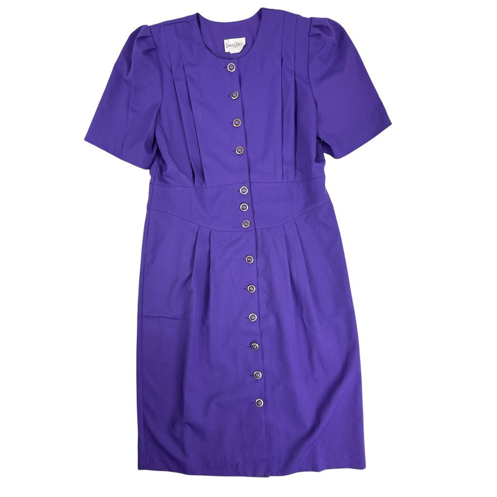 Vintage 80s Success Dress Purple Button Front Sheath Midi Dress Womens XL