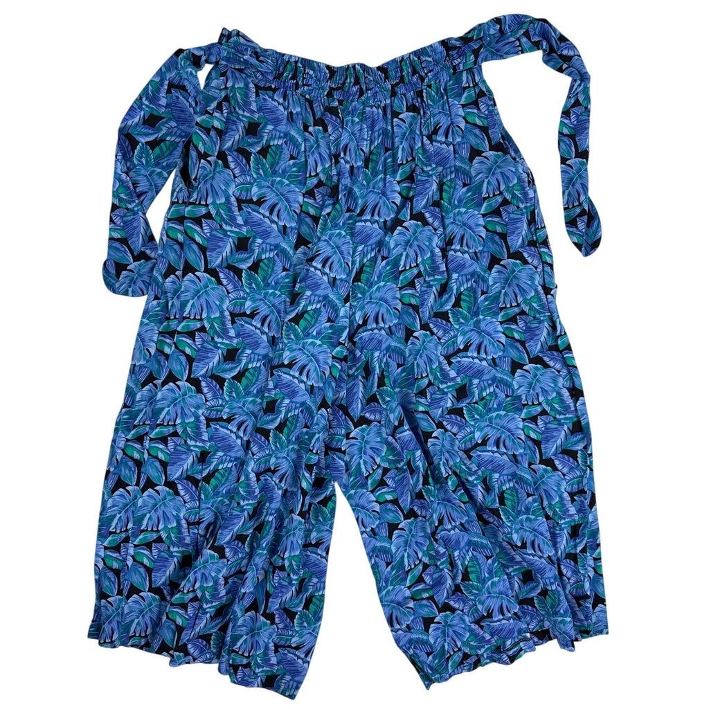 Vintage 80s SK Co Blue Rayon Palazzo Pants and Blouse Set Women's Large