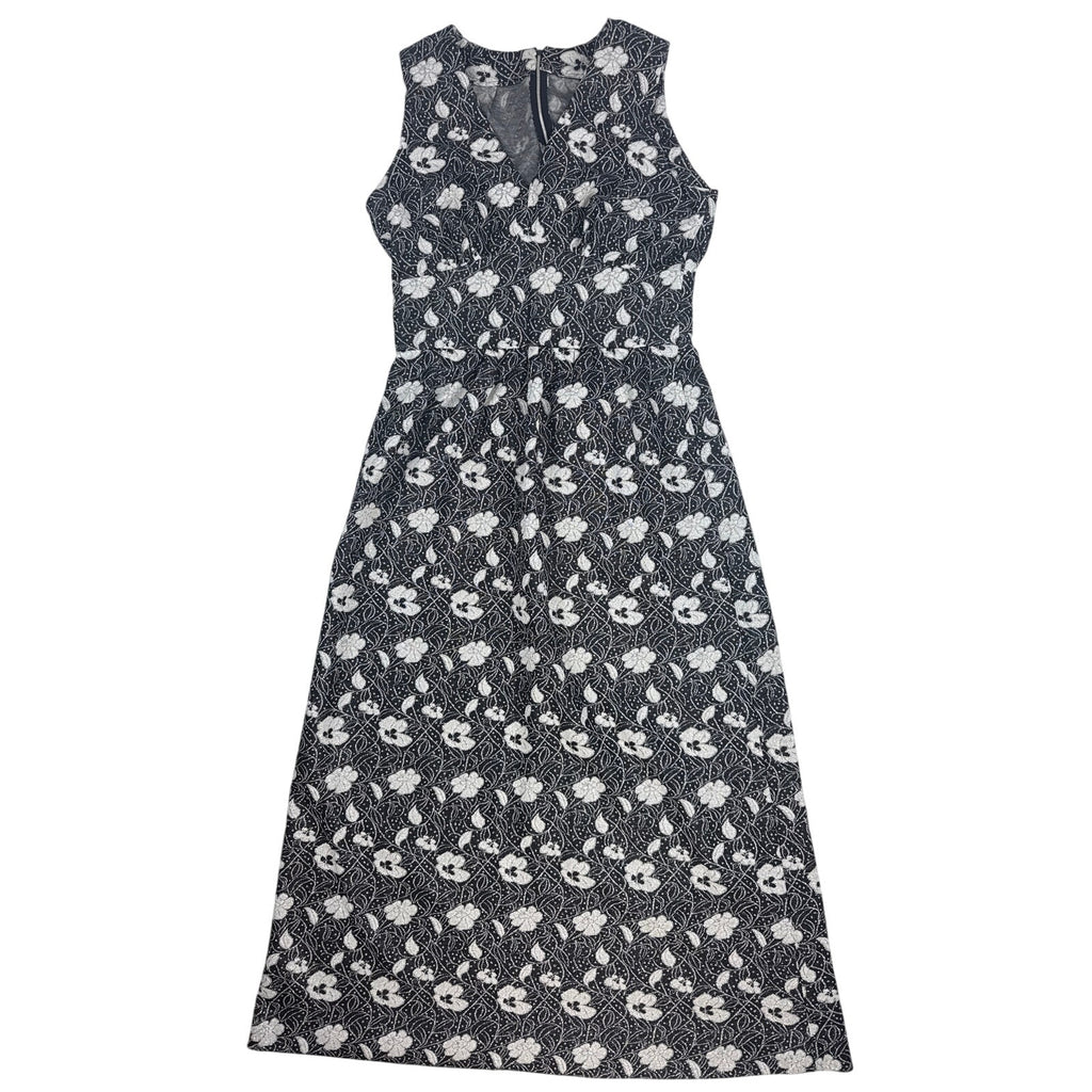 Vintage 70s Handmade Black Silver Floral Sleeveless Maxi Dress Women's Small