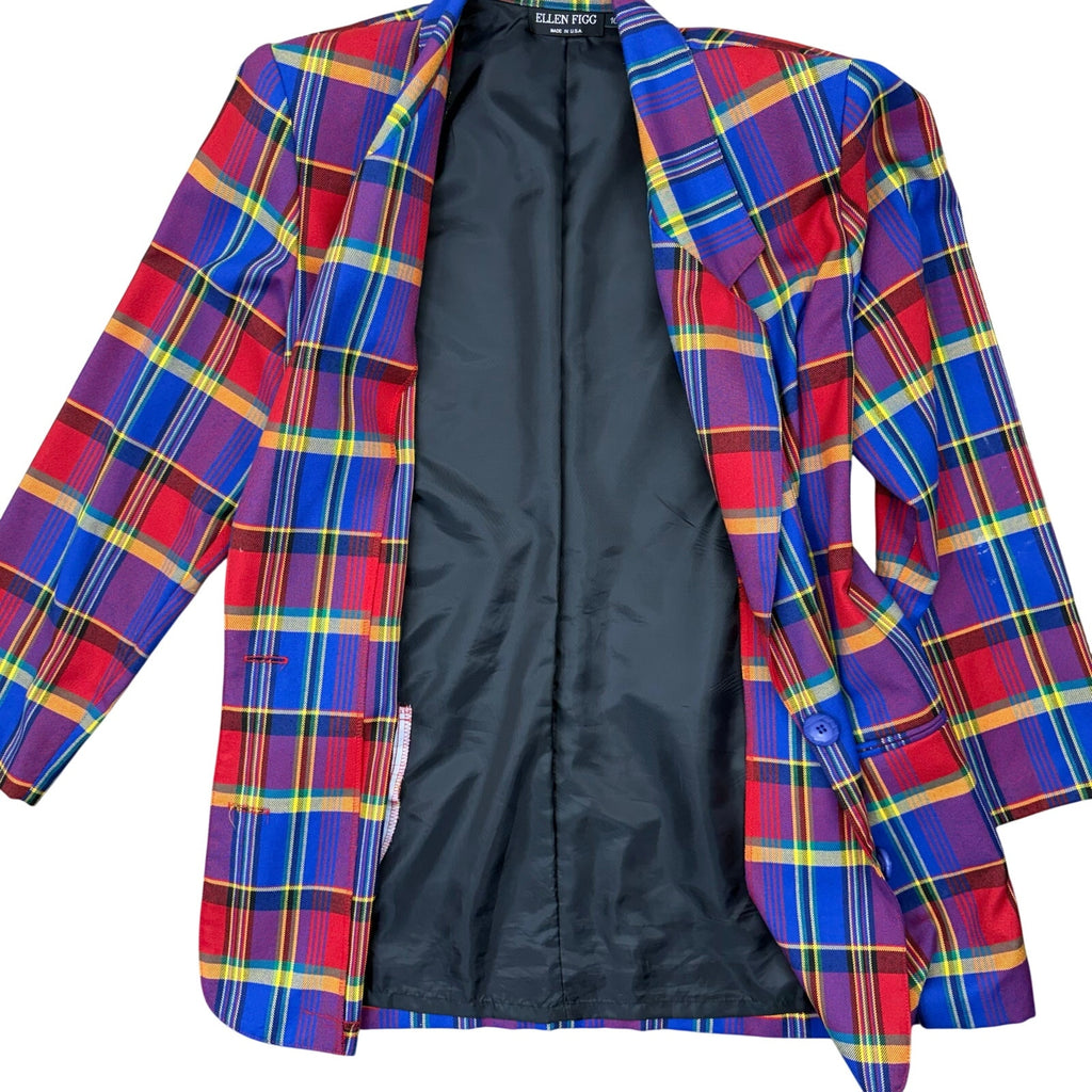 Vintage 90s Women's 10 Ellen Figg Plaid Tartan Blazer Jacket USA Made 40" Chest