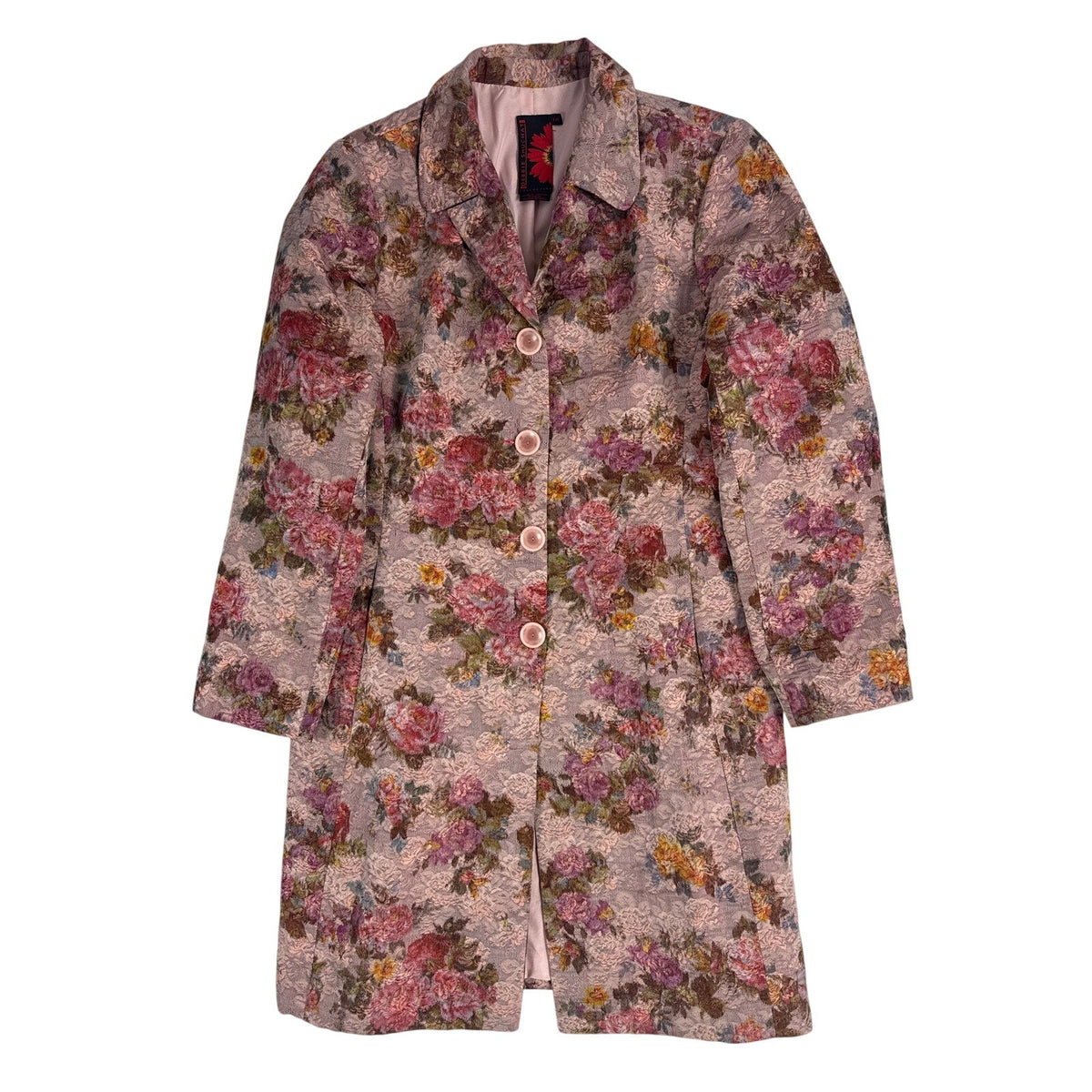 Vintage 90s Debbie Shuchat Mauve Floral Longline Jacket Women's Large