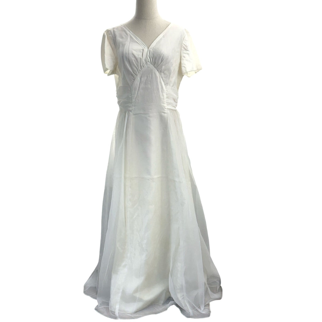 Vintage 70s White Chiffon Wedding Dress Sheer Overlay Boho Bridal Gown