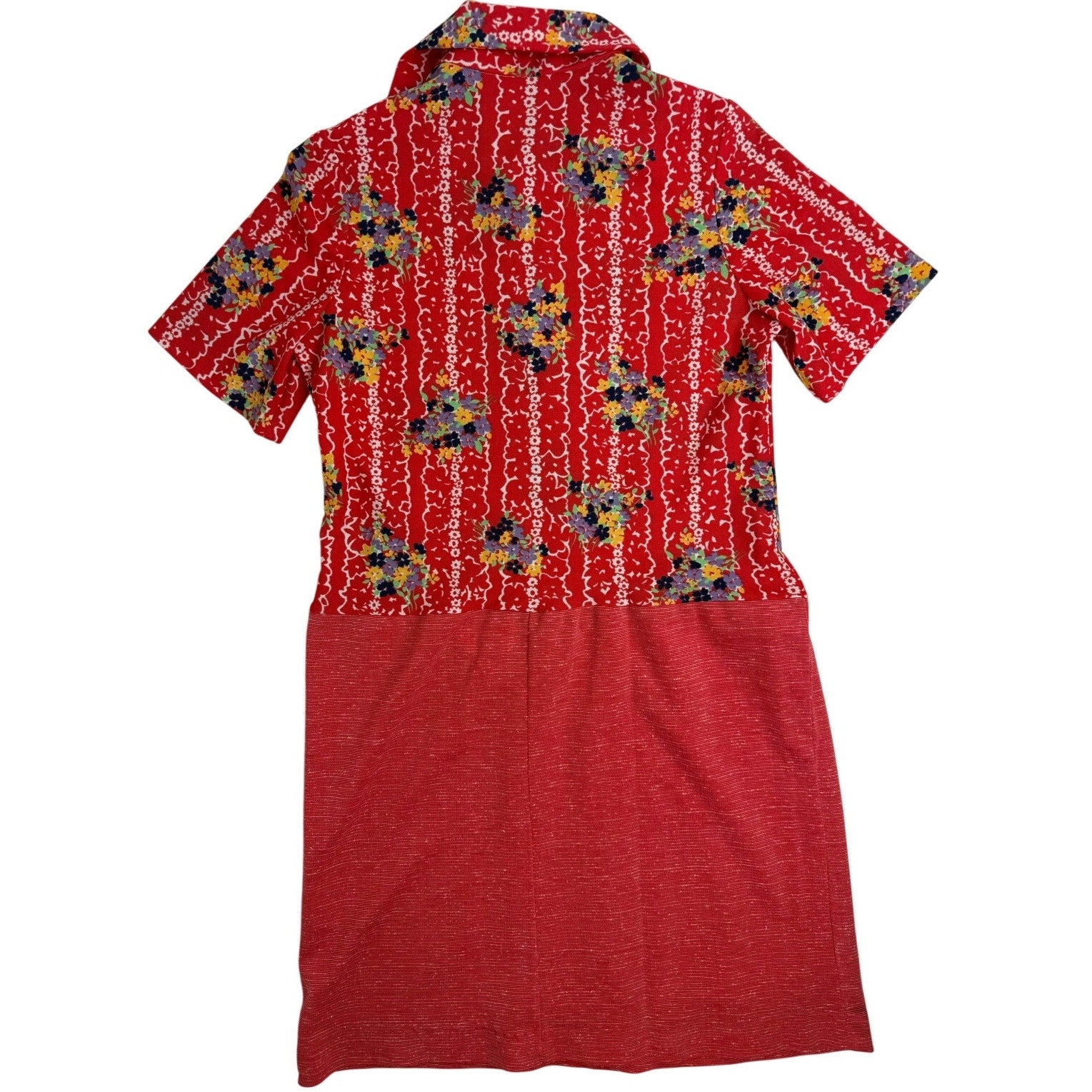 Vintage 70s Orange Red Floral Polyester Knit Drop Waist Shirt Dress Small/Medium